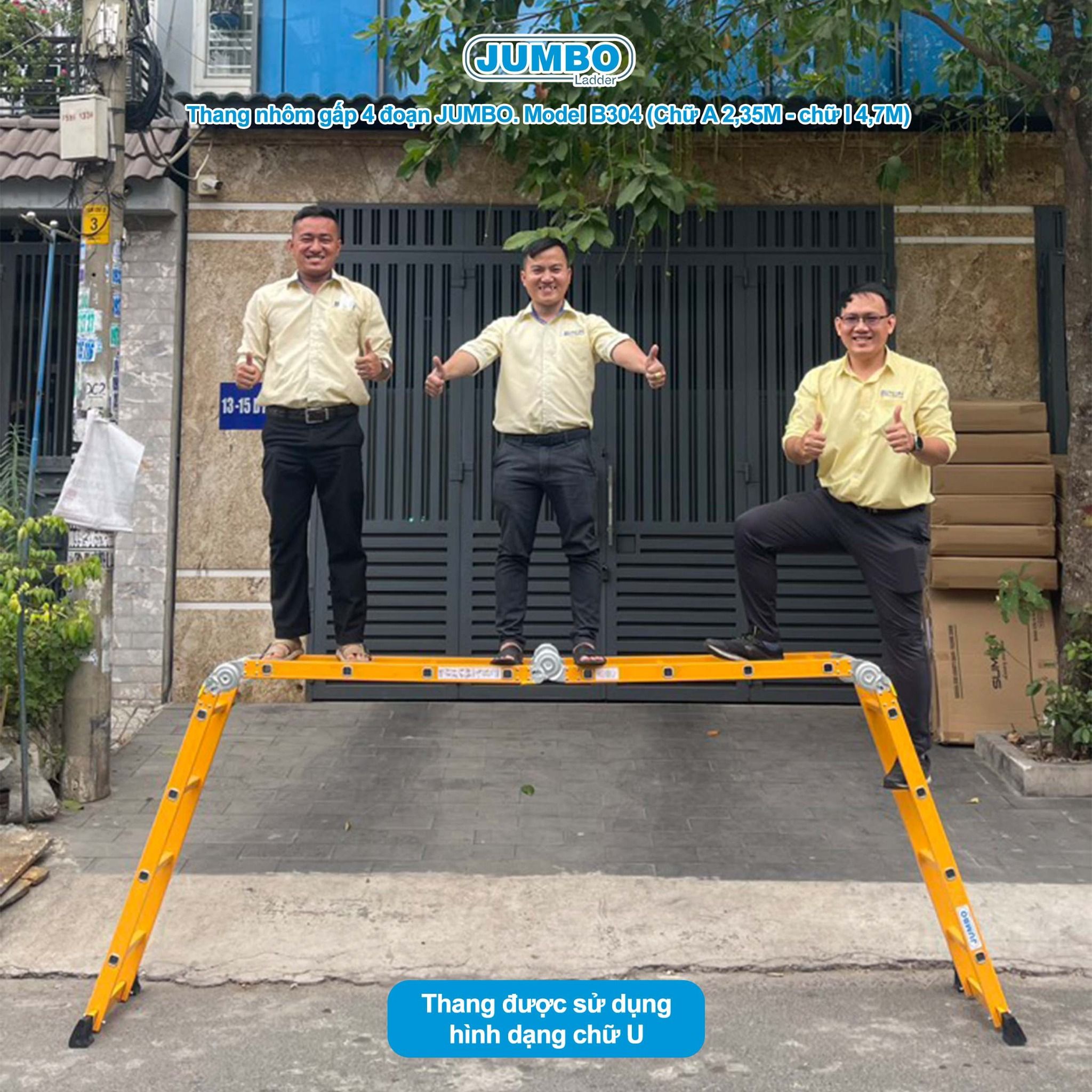 Thang nhôm gấp 4 đoạn JUMBO B304, chữ A cao 2.35m