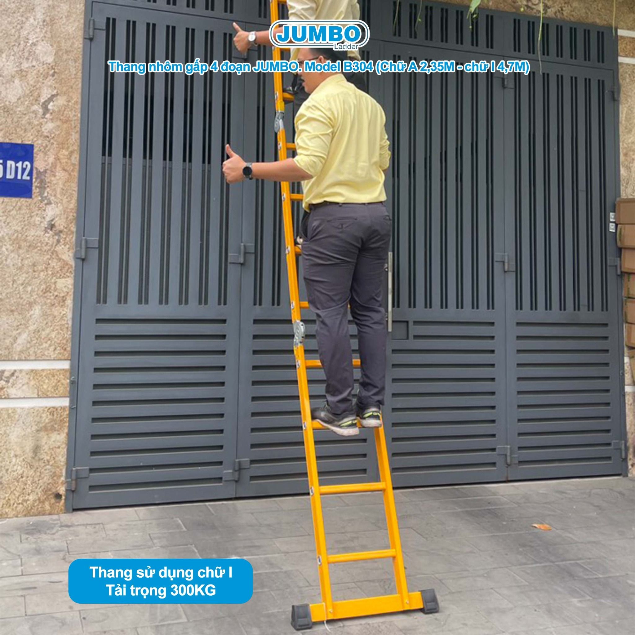 Thang nhôm gấp 4 đoạn JUMBO B304, chữ A cao 2.35m