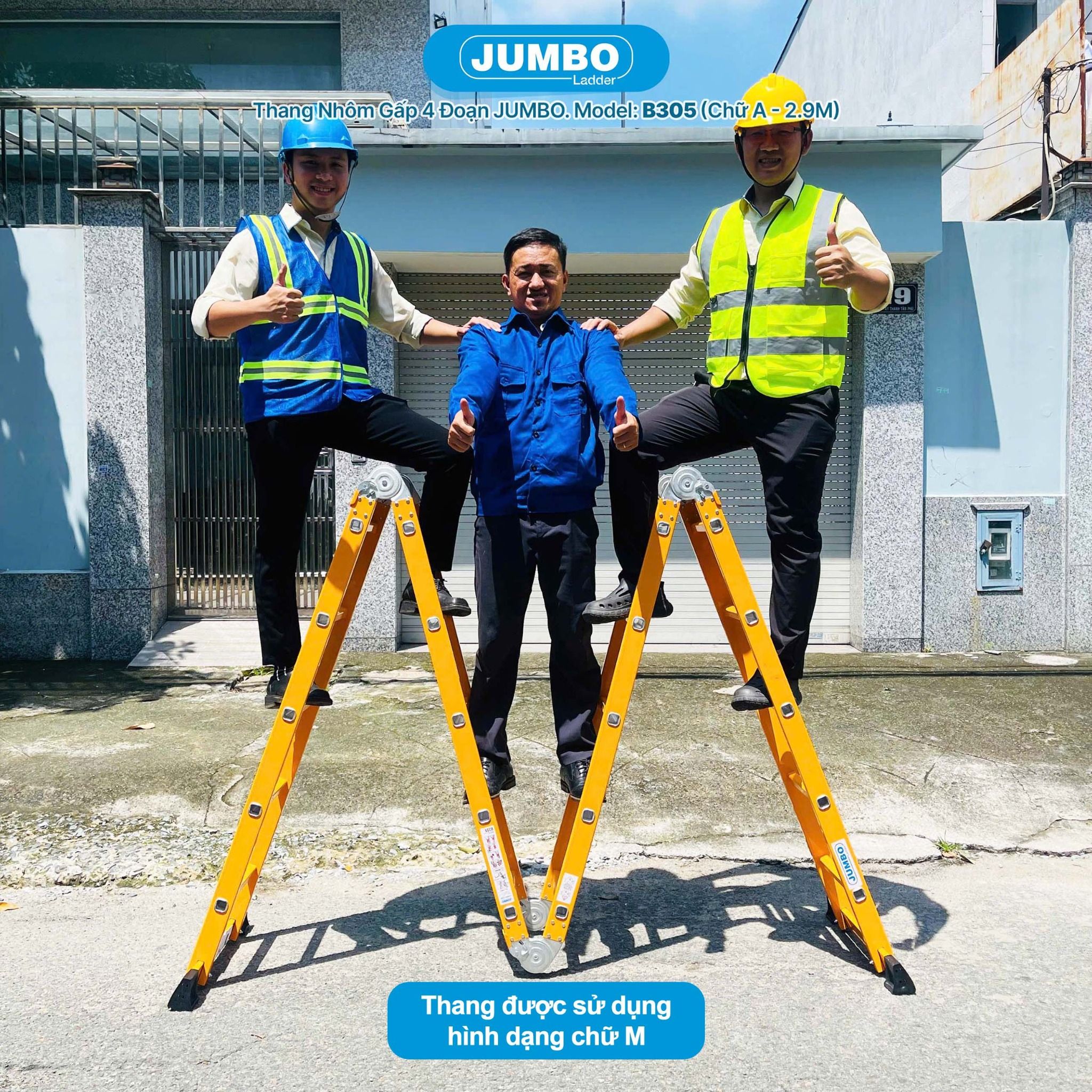 Thang nhôm gấp 4 đoạn JUMBO B305, chữ A cao 2.9m