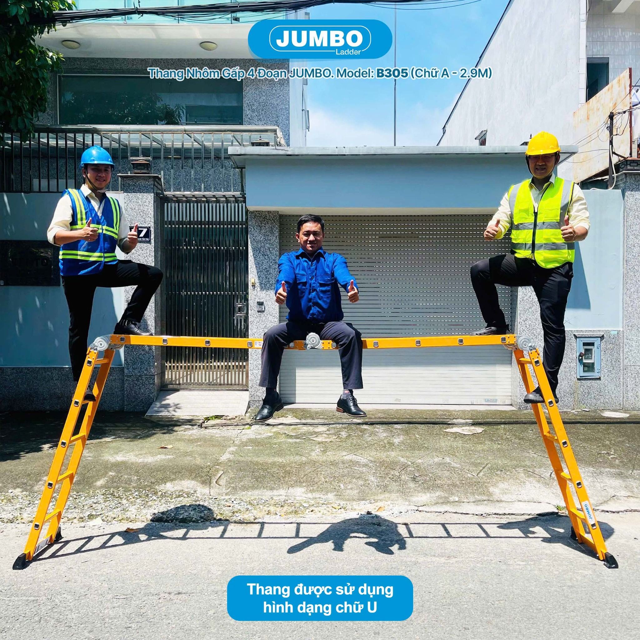 Thang nhôm gấp 4 đoạn JUMBO B305, chữ A cao 2.9m