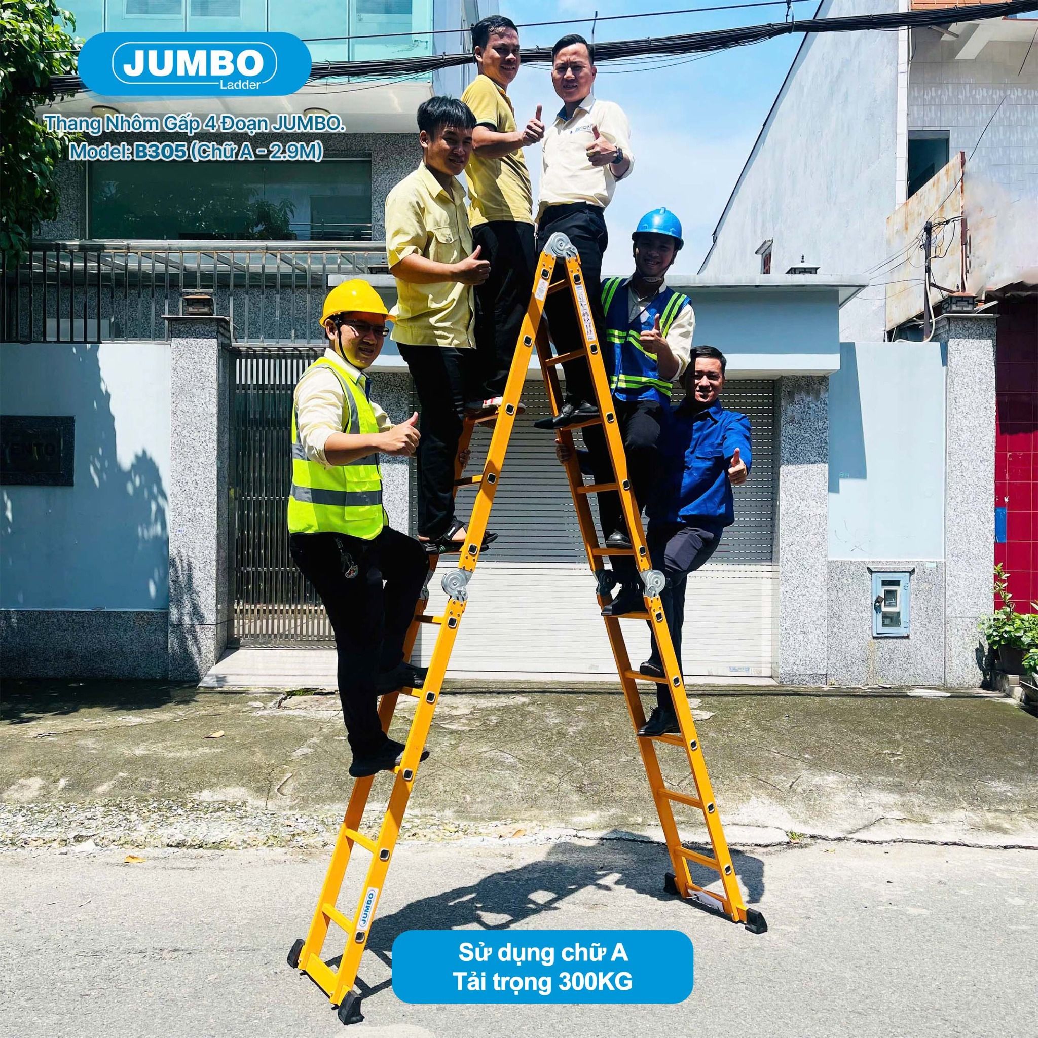 Thang nhôm gấp 4 đoạn JUMBO B305, chữ A cao 2.9m