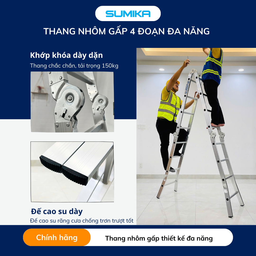Thang nhôm gấp 4 đoạn SUMIKA SK603, chữ A cao 1.7m, chữ I cao 3.4m