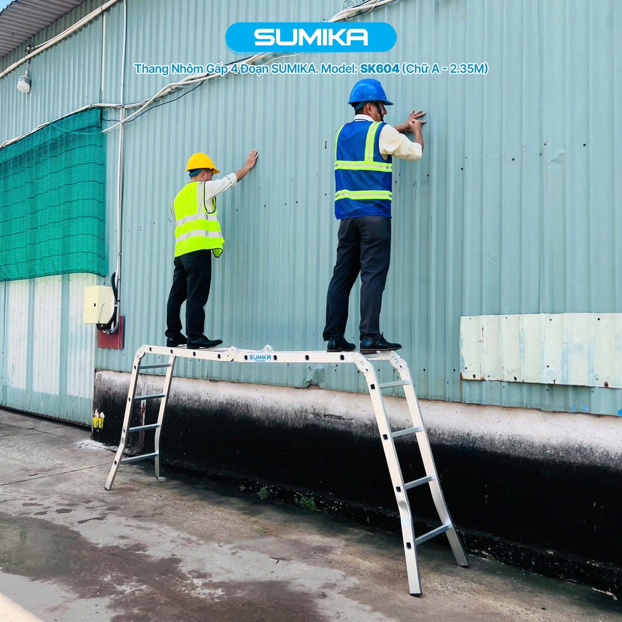 Thang nhôm gấp 4 đoạn SUMIKA SK604, chữ A cao 2.35m, chữ I cao 4.7m