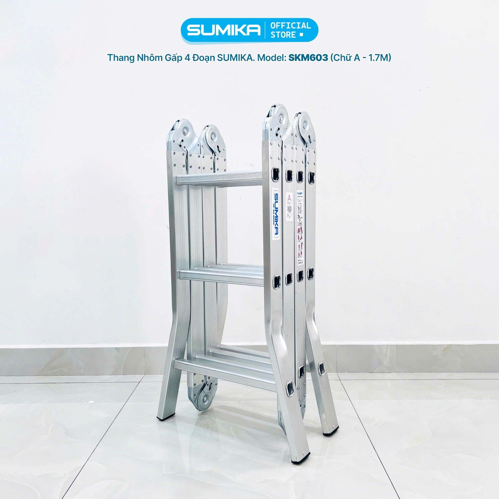 Thang nhôm gấp 4 đoạn SUMIKA SKM603, chữ A cao 1.7M