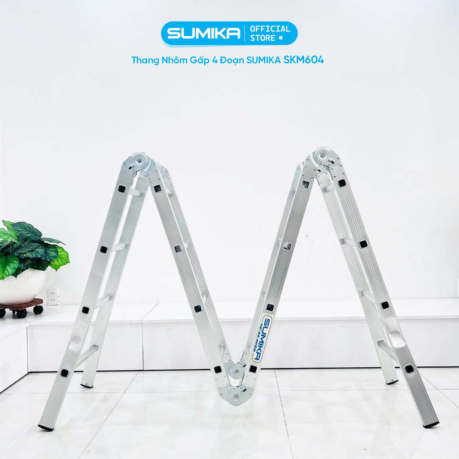 Thang nhôm gấp 4 đoạn SUMIKA SKM604, chữ A cao 2.35m