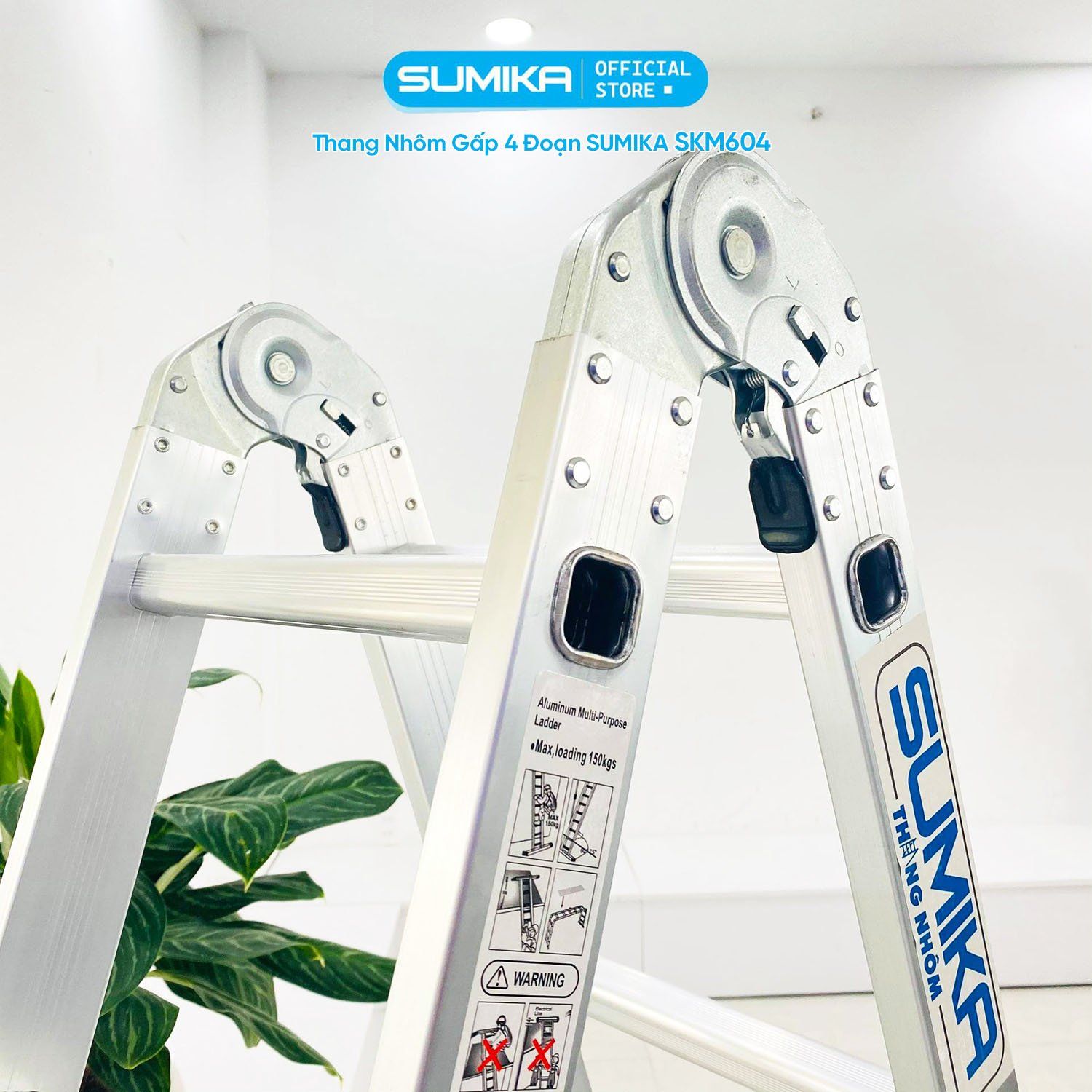 Thang nhôm gấp 4 đoạn SUMIKA SKM604, chữ A cao 2.35m