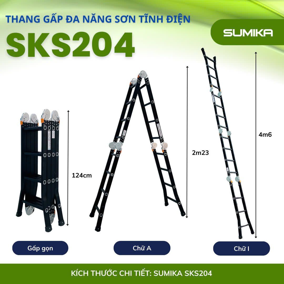 Thang nhôm gấp 4 đoạn SUMIKA SKS204, chữ A cao 2.35m