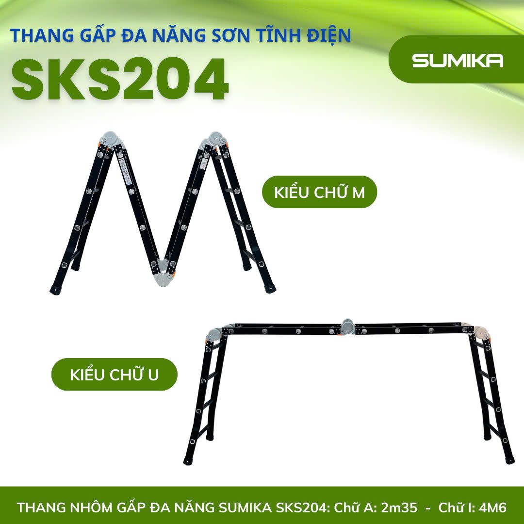Thang nhôm gấp 4 đoạn SUMIKA SKS204, chữ A cao 2.35m