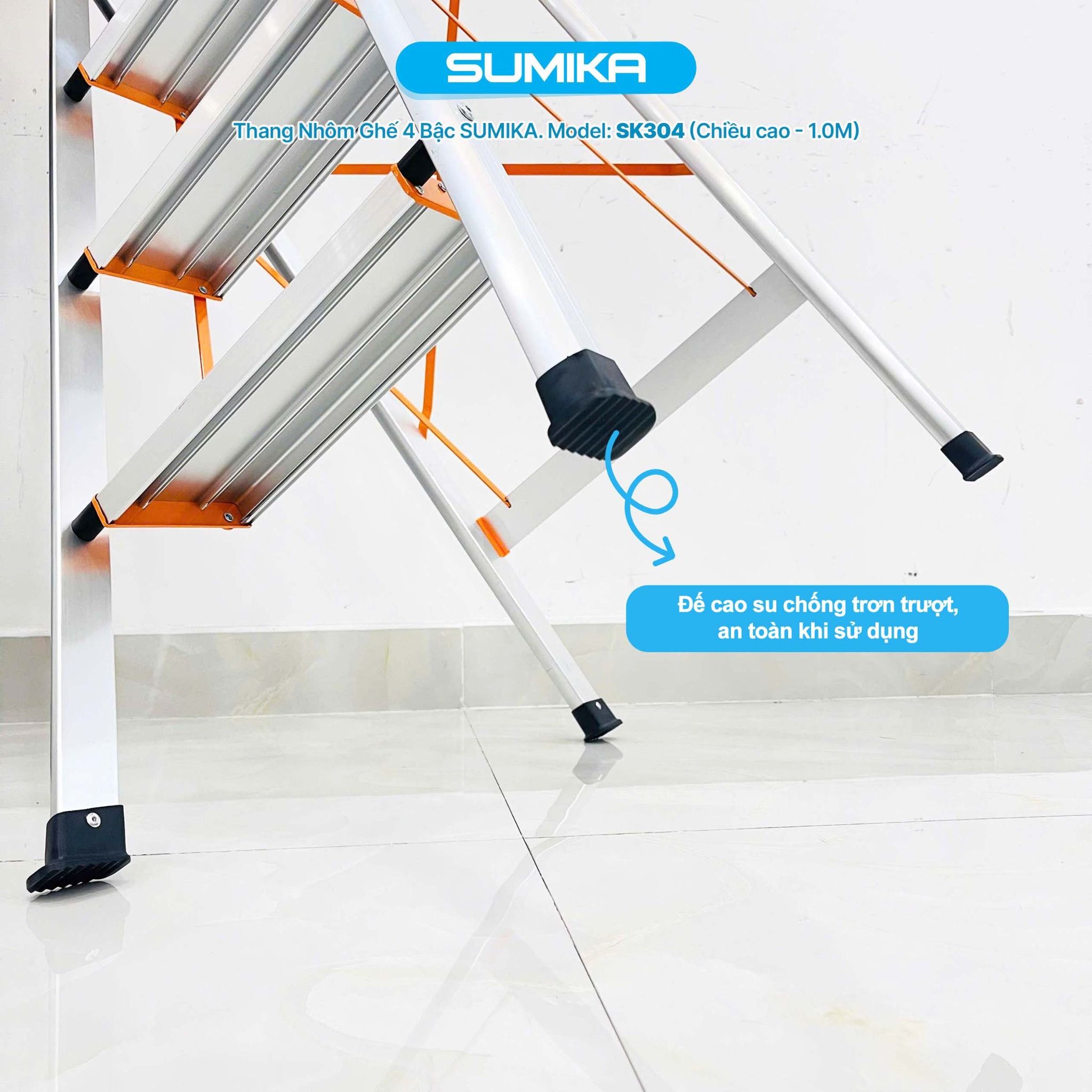 Thang nhôm ghế 4 bậc SUMIKA SK304, chiều cao 1.0m, tải trọng 150kg