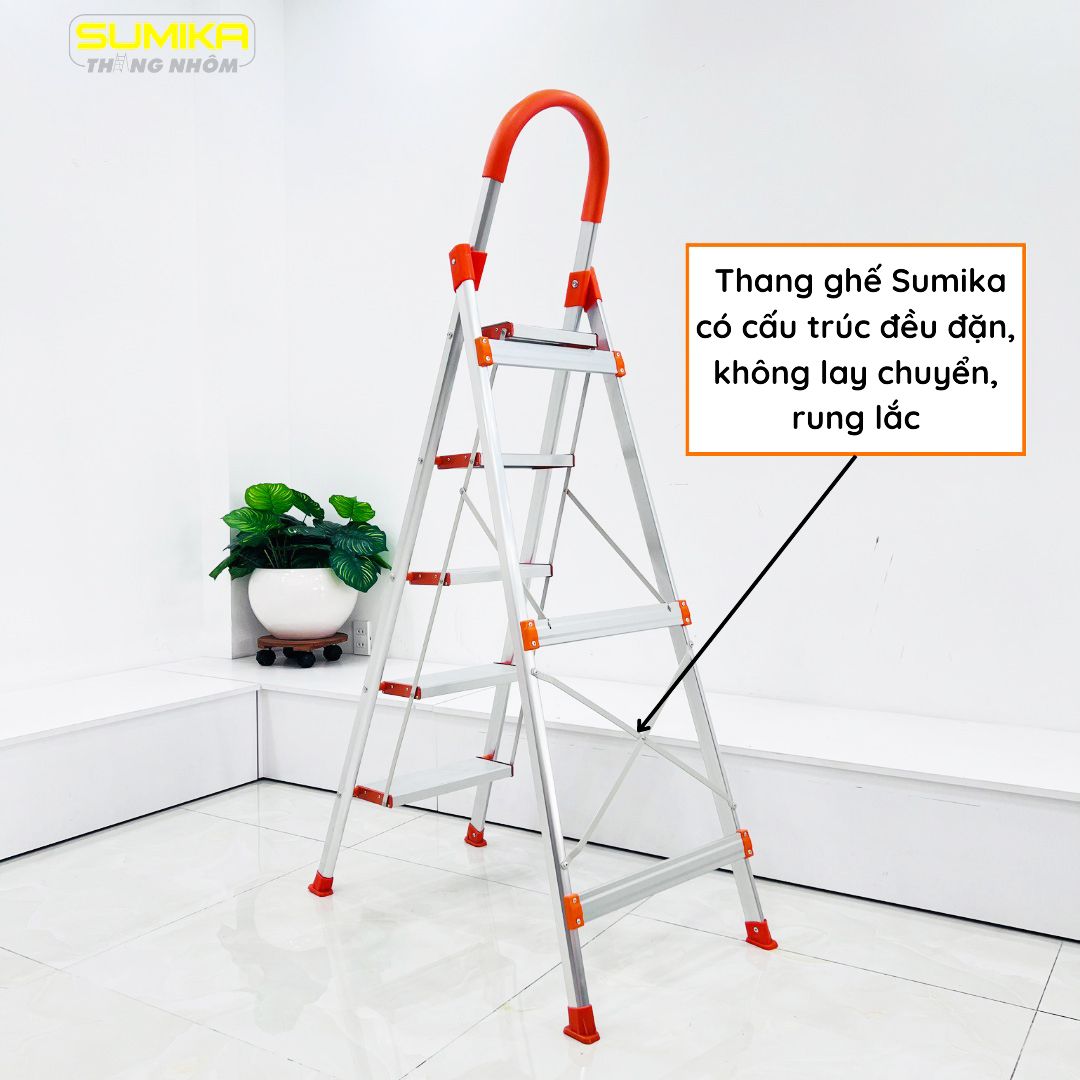 Thang nhôm ghế 5 bậc SUMIKA SK305, chiều cao 1.2m, tải trọng 150kg