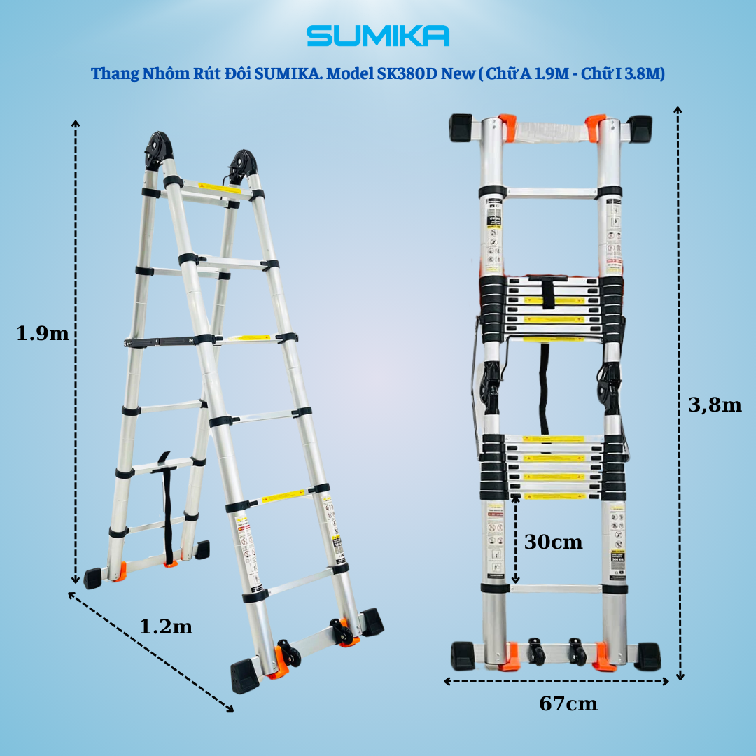Thang nhôm rút đôi SUMIKA SK380D NEW, chiều cao 1.9M