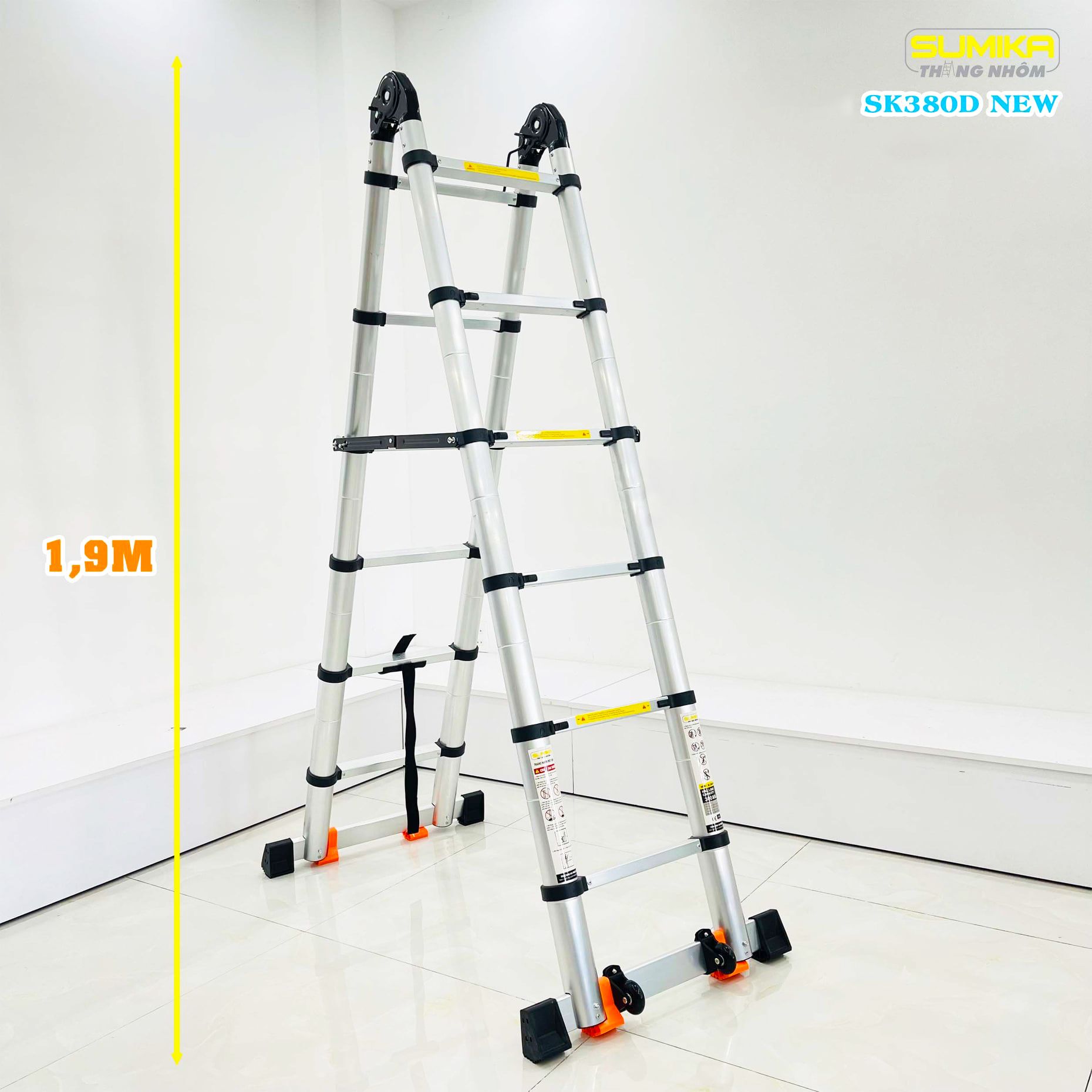 Thang nhôm rút đôi SUMIKA SK380D NEW, chiều cao 1.9M