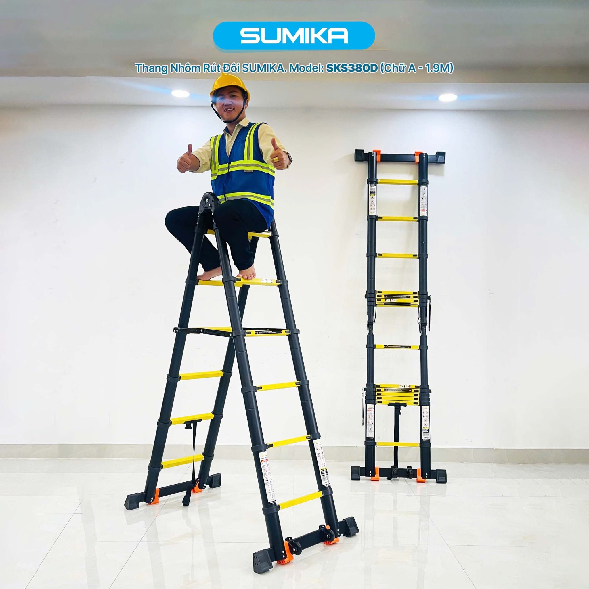 Thang nhôm rút đôi SUMIKA SKS380D, sơn tĩnh điện, chiều cao 1.9M