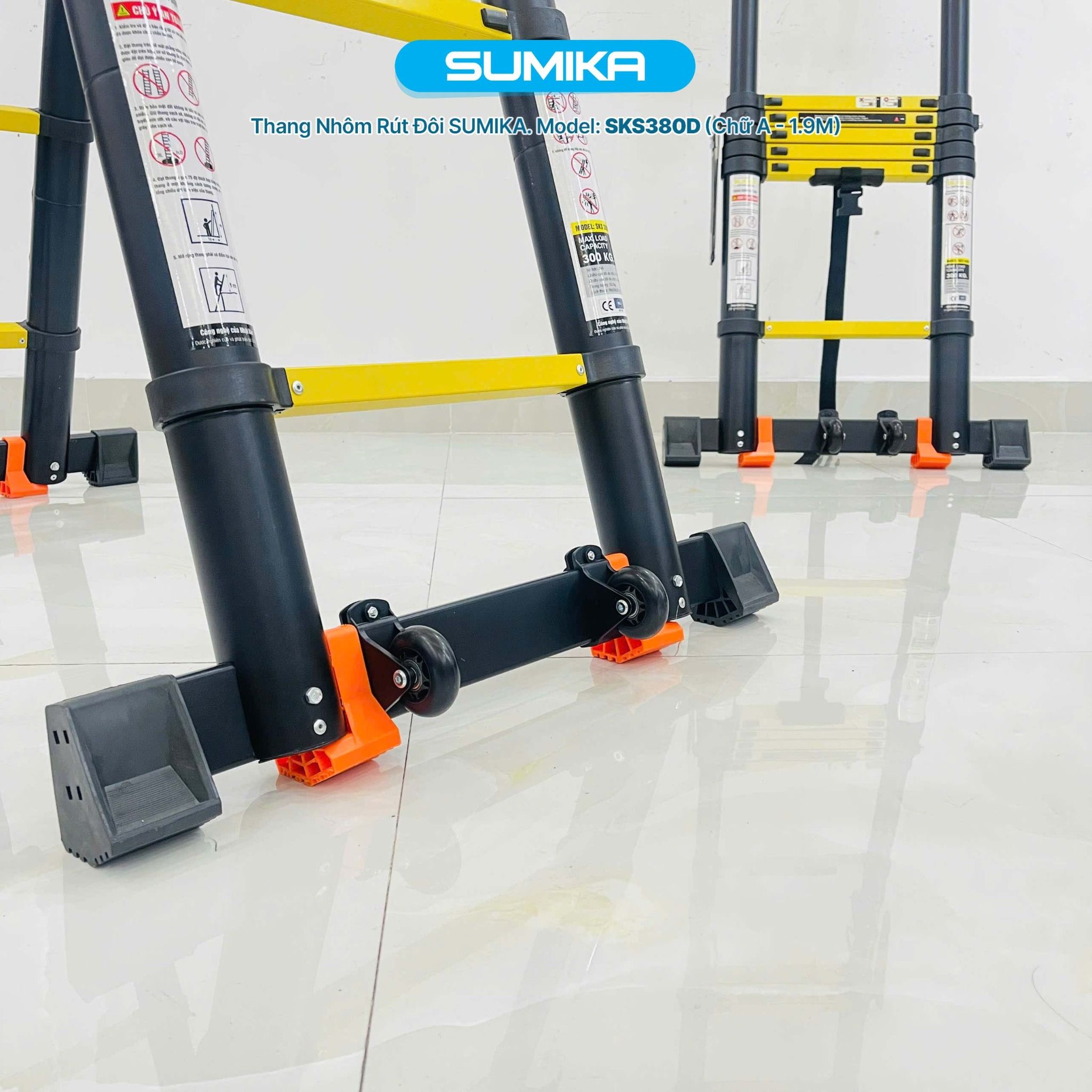 Thang nhôm rút đôi SUMIKA SKS380D, sơn tĩnh điện, chiều cao 1.9M