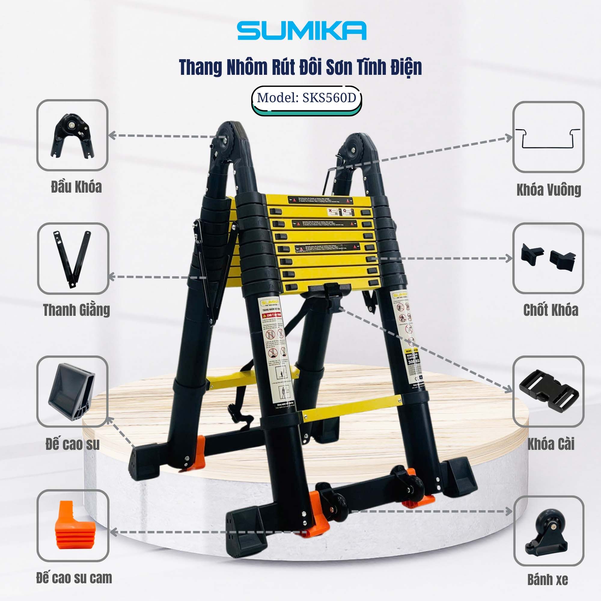 Thang nhôm rút đôi SUMIKA SKS560D, sơn tĩnh điện, chiều cao 2.8M