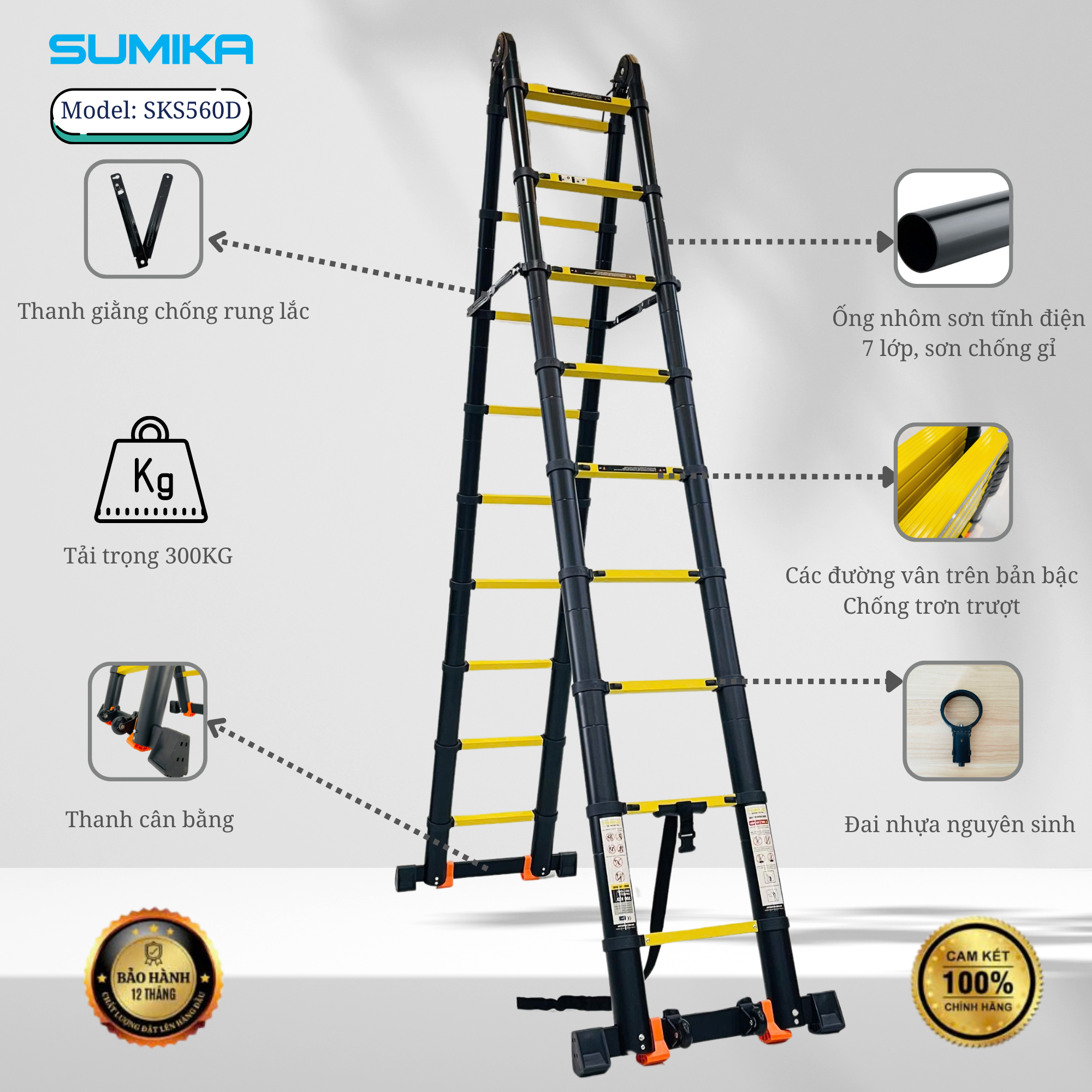 Thang nhôm rút đôi SUMIKA SKS560D, sơn tĩnh điện, chiều cao 2.8M