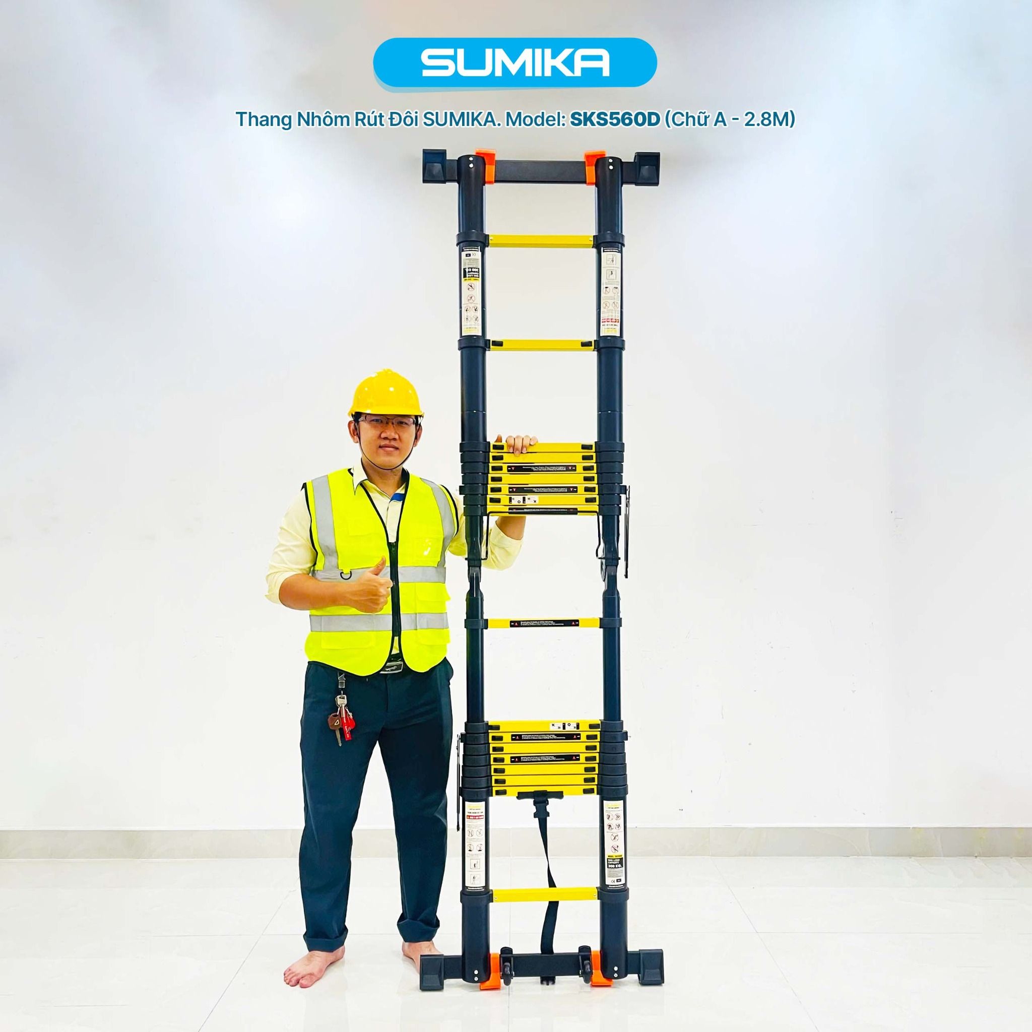 Thang nhôm rút đôi SUMIKA SKS560D, sơn tĩnh điện, chiều cao 2.8M