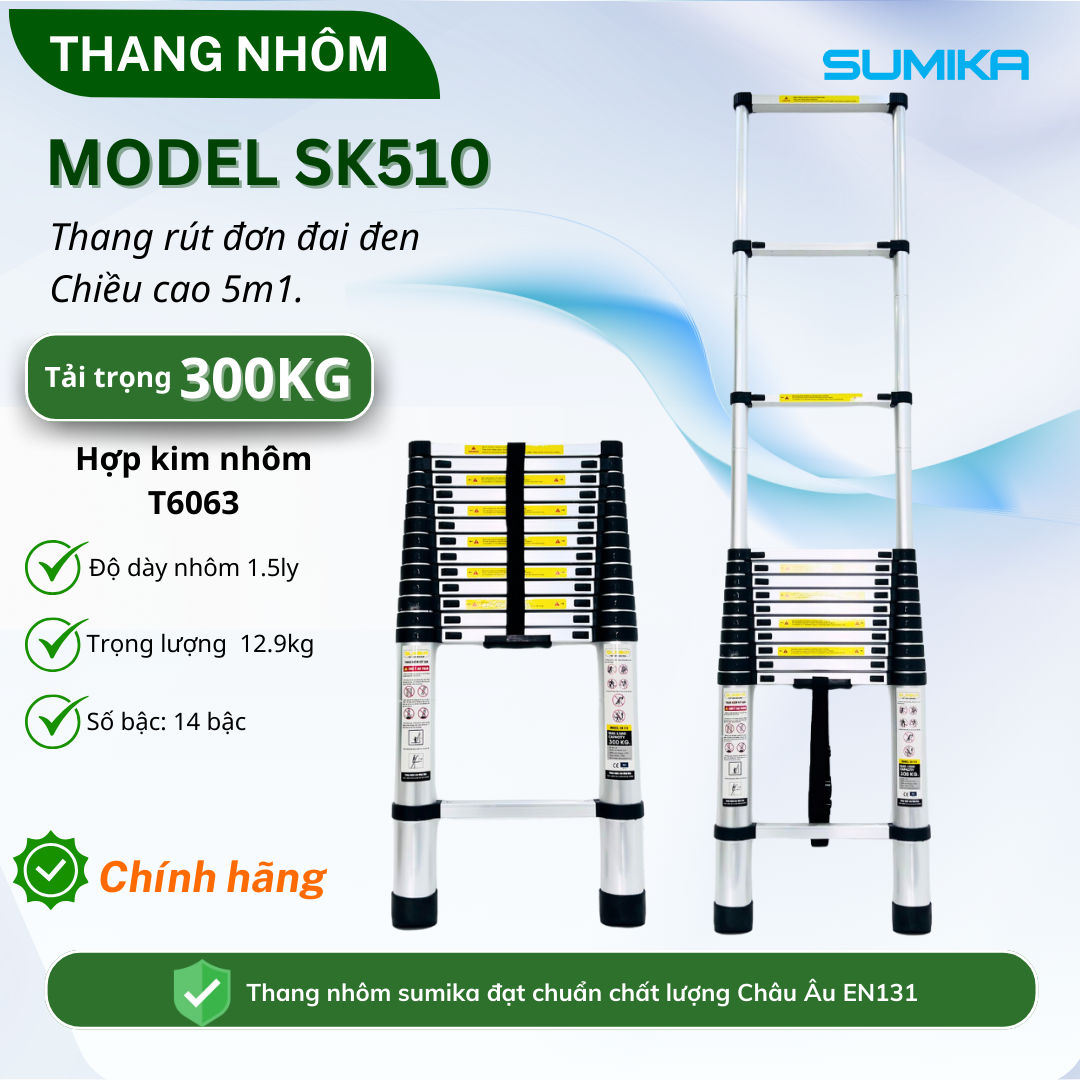 Thang nhôm rút đơn SUMIKA SK510, chiều cao 5.1m