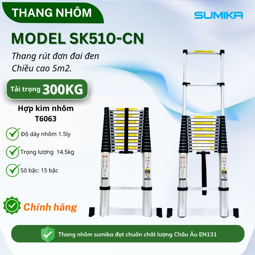 Thang nhôm rút đơn SUMIKA SK510, chiều cao 5.1m
