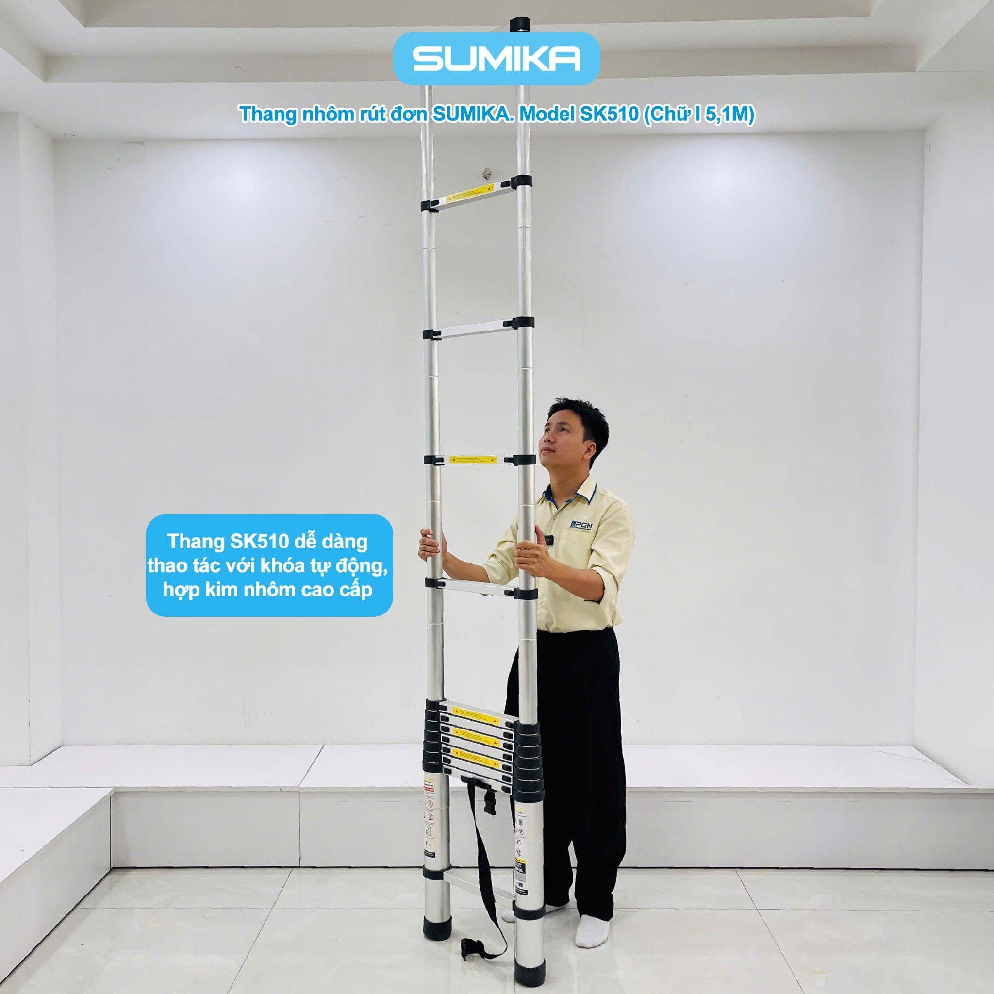 Thang nhôm rút đơn SUMIKA SK510, chiều cao 5.1m