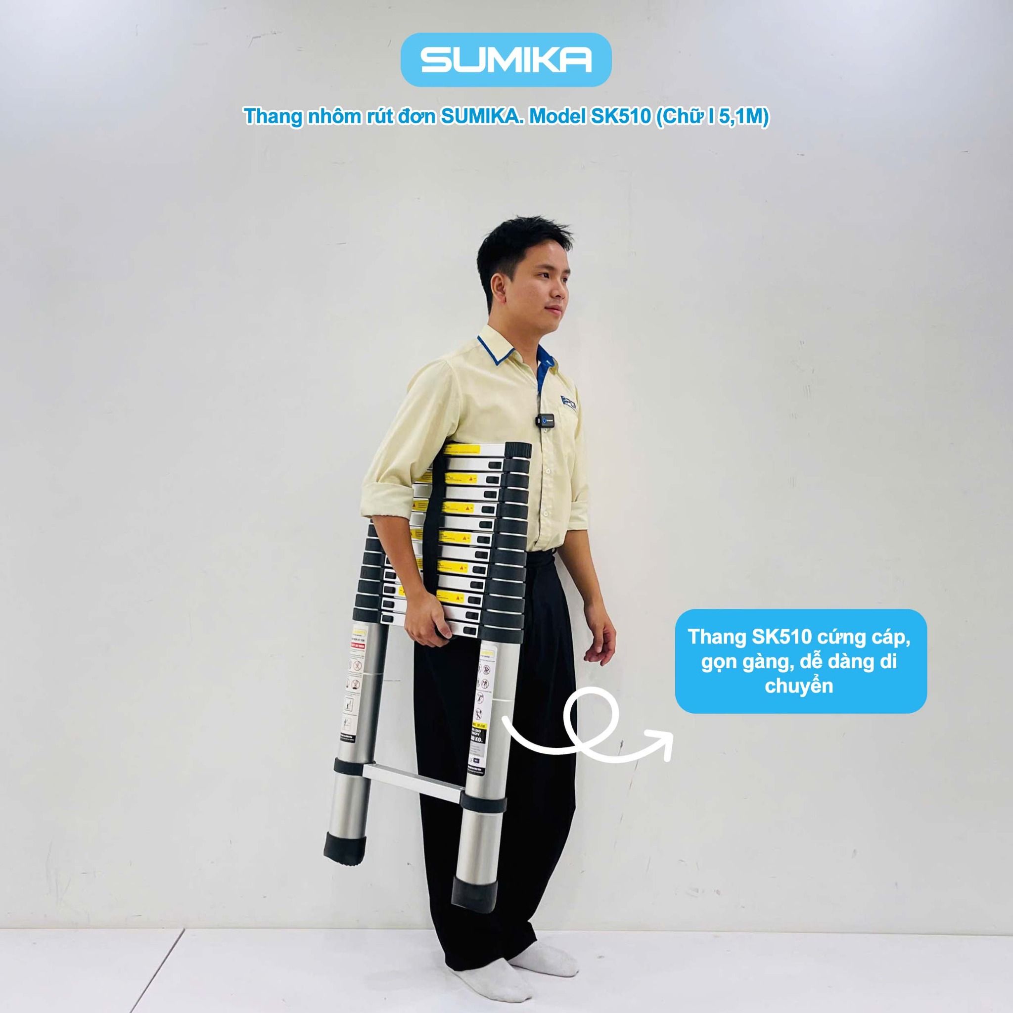 Thang nhôm rút đơn SUMIKA SK510, chiều cao 5.1m