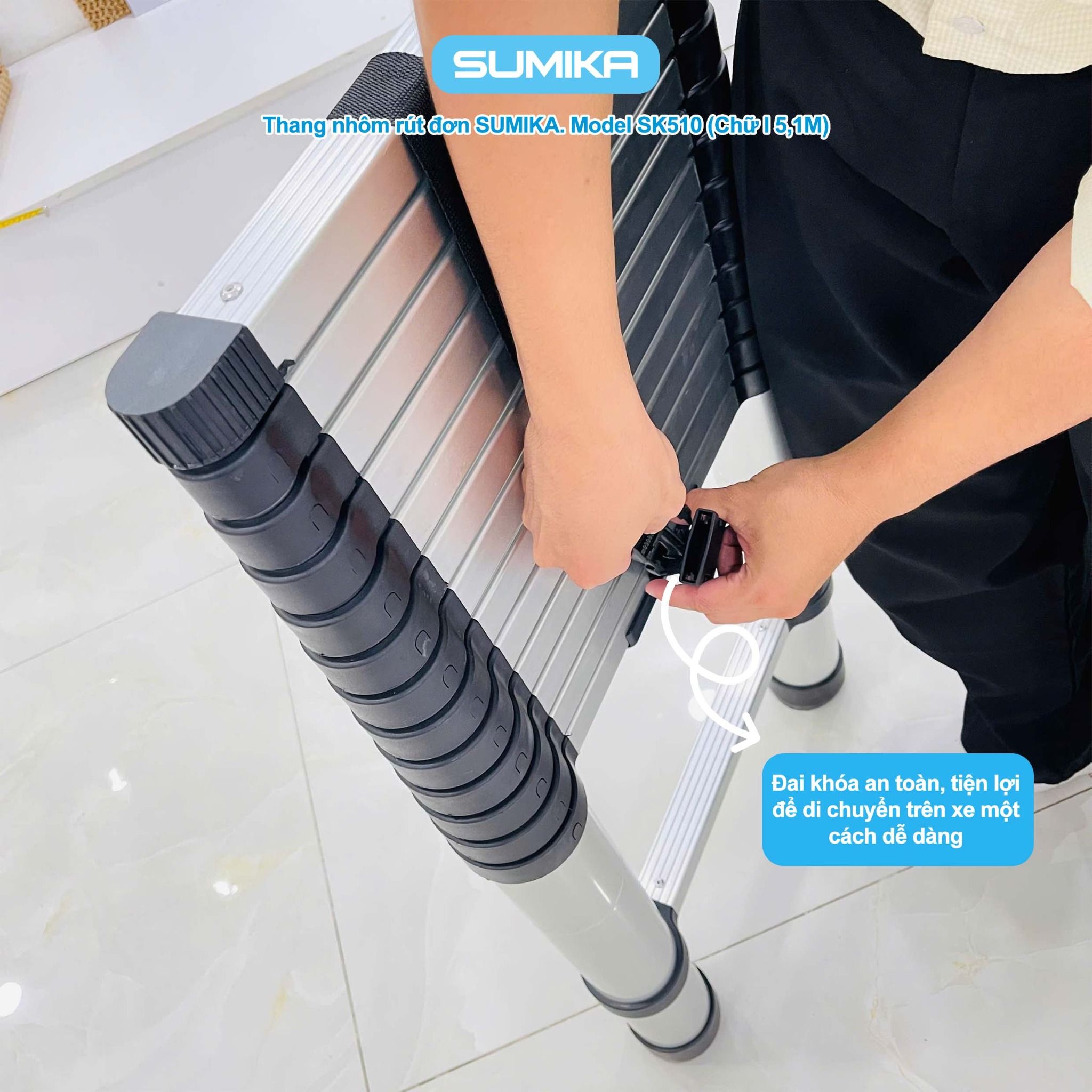 Thang nhôm rút đơn SUMIKA SK510, chiều cao 5.1m