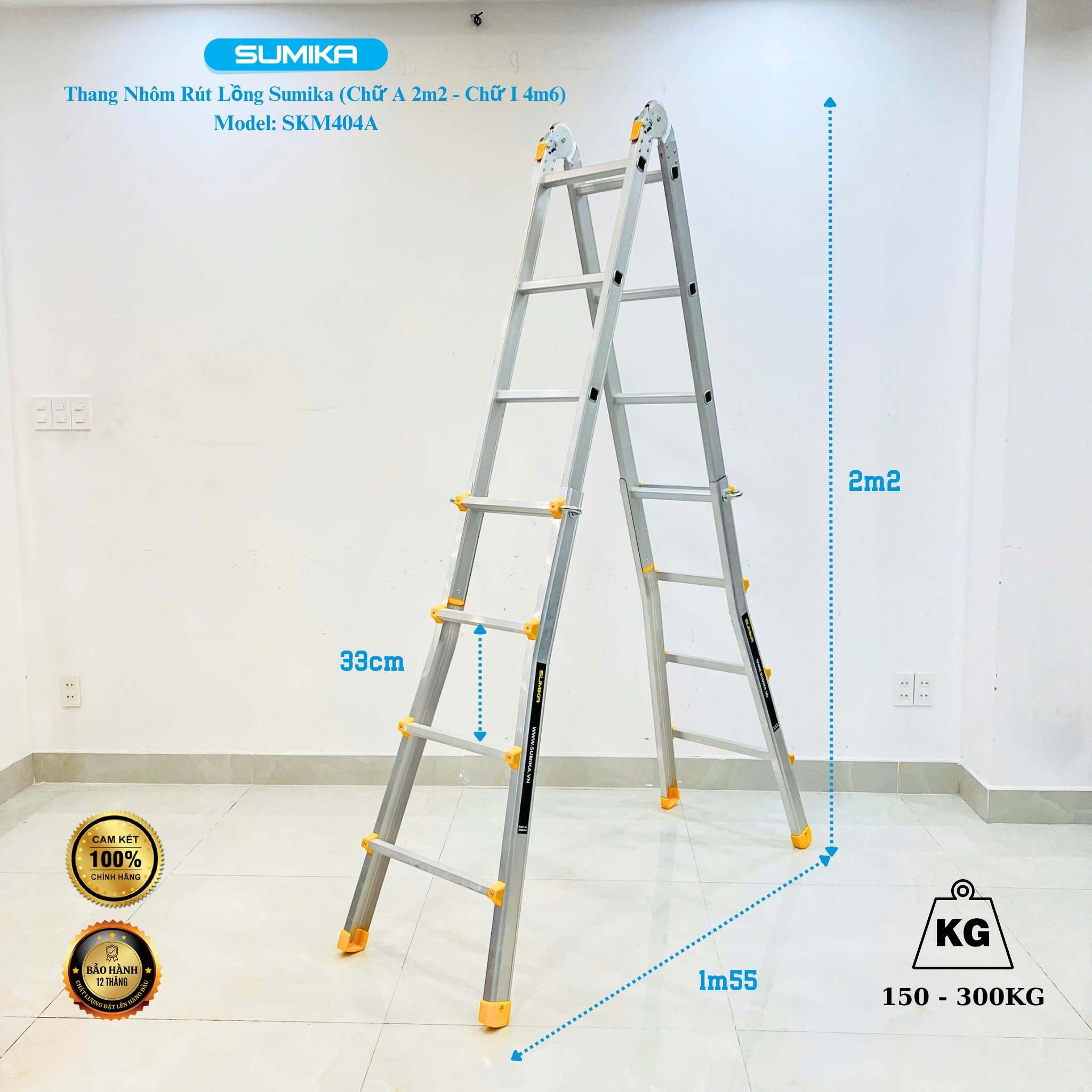 Thang nhôm chữ A rút lồng SUMIKA SKM404A, chữ A cao nhất 2.2m