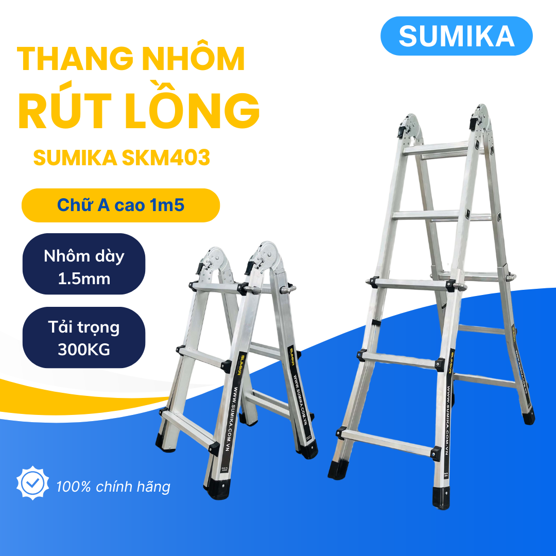 Thang nhôm chữ A rút lồng SUMIKA SKM403, chữ A cao nhất 1.4m