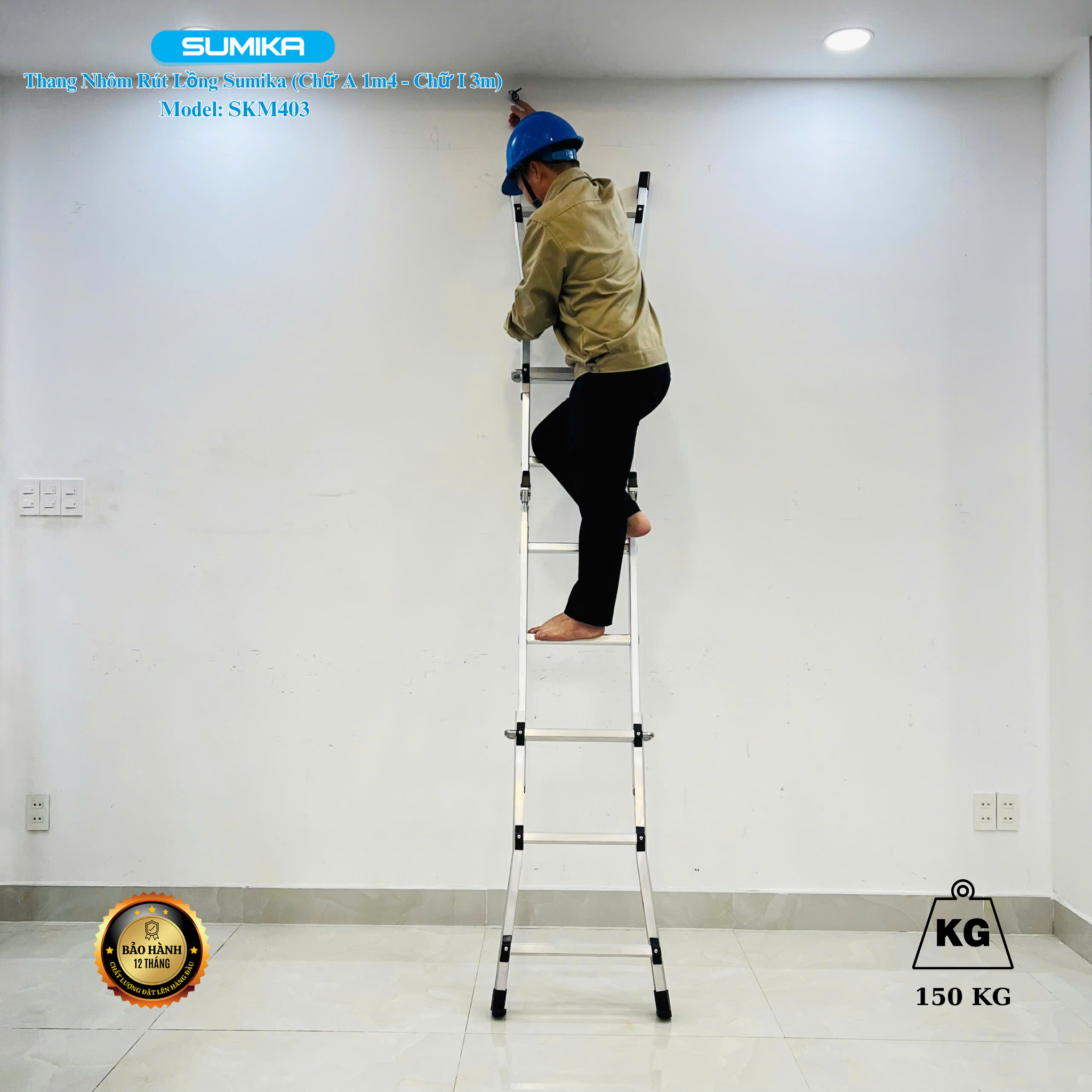 Thang nhôm chữ A rút lồng SUMIKA SKM403, chữ A cao nhất 1.4m