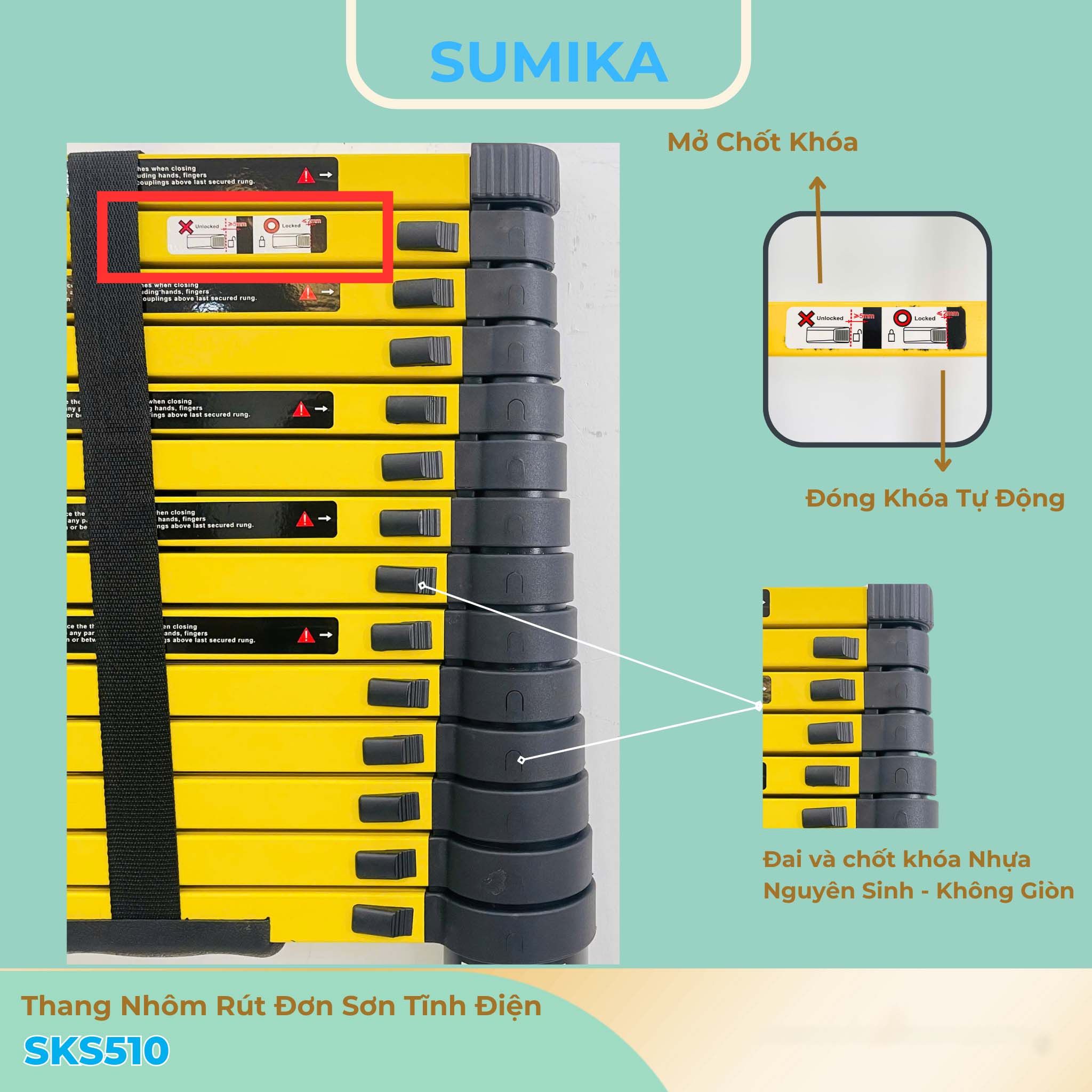 Thang nhôm rút gọn Sumika SKS510, sơn tĩnh điện, chiều cao 5.1m