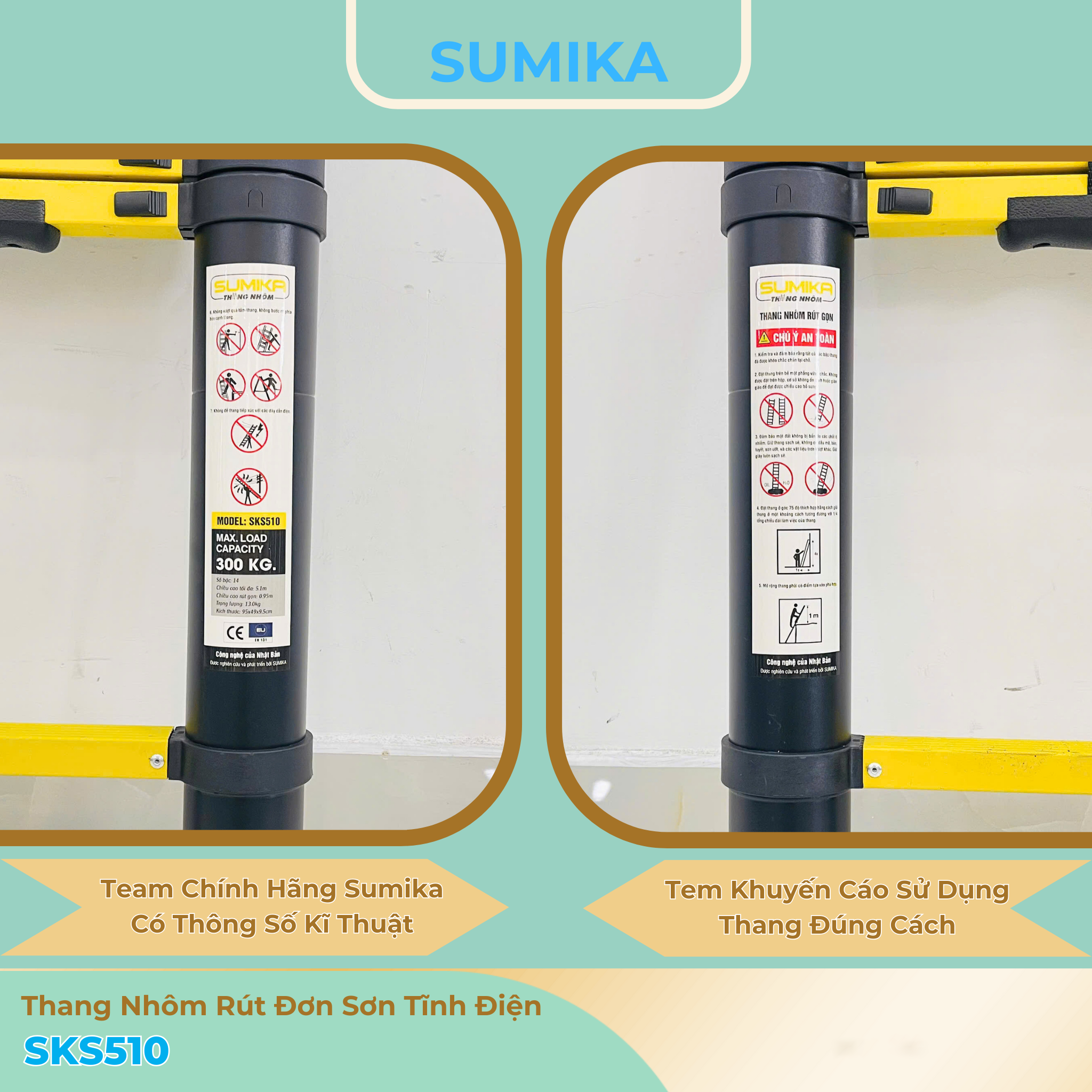 Thang nhôm rút gọn Sumika SKS510, sơn tĩnh điện, chiều cao 5.1m