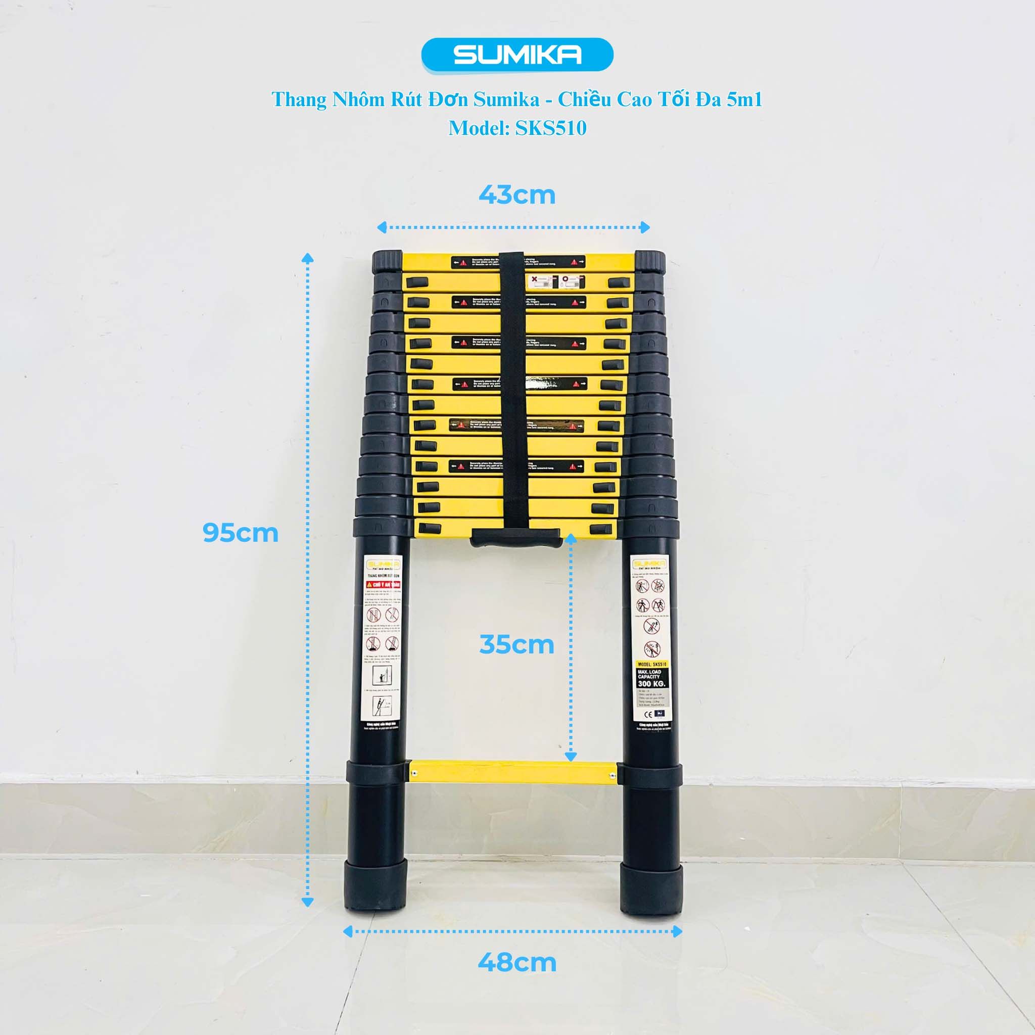 Thang nhôm rút gọn Sumika SKS510, sơn tĩnh điện, chiều cao 5.1m