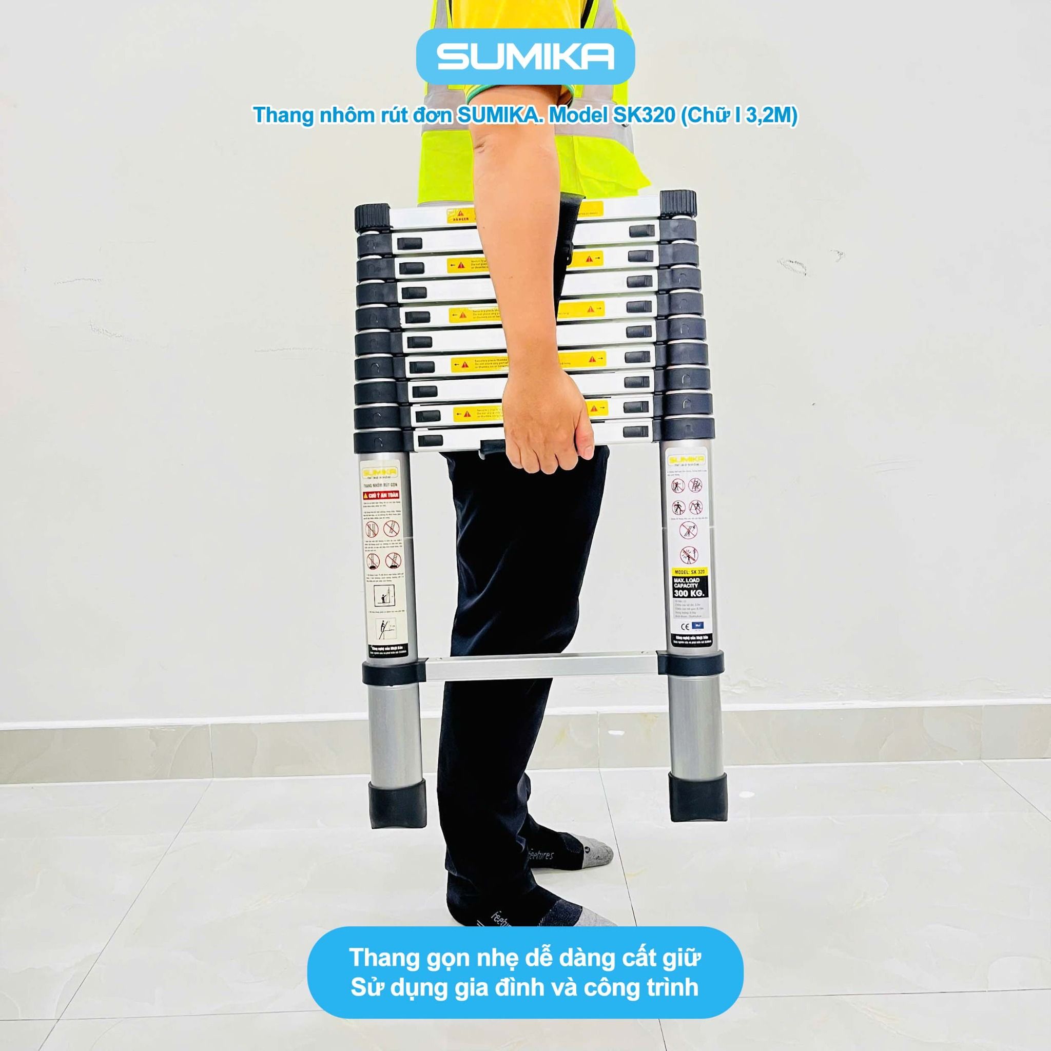 Thang nhôm rút đơn SUMIKA SK320, chiều cao 3.2m
