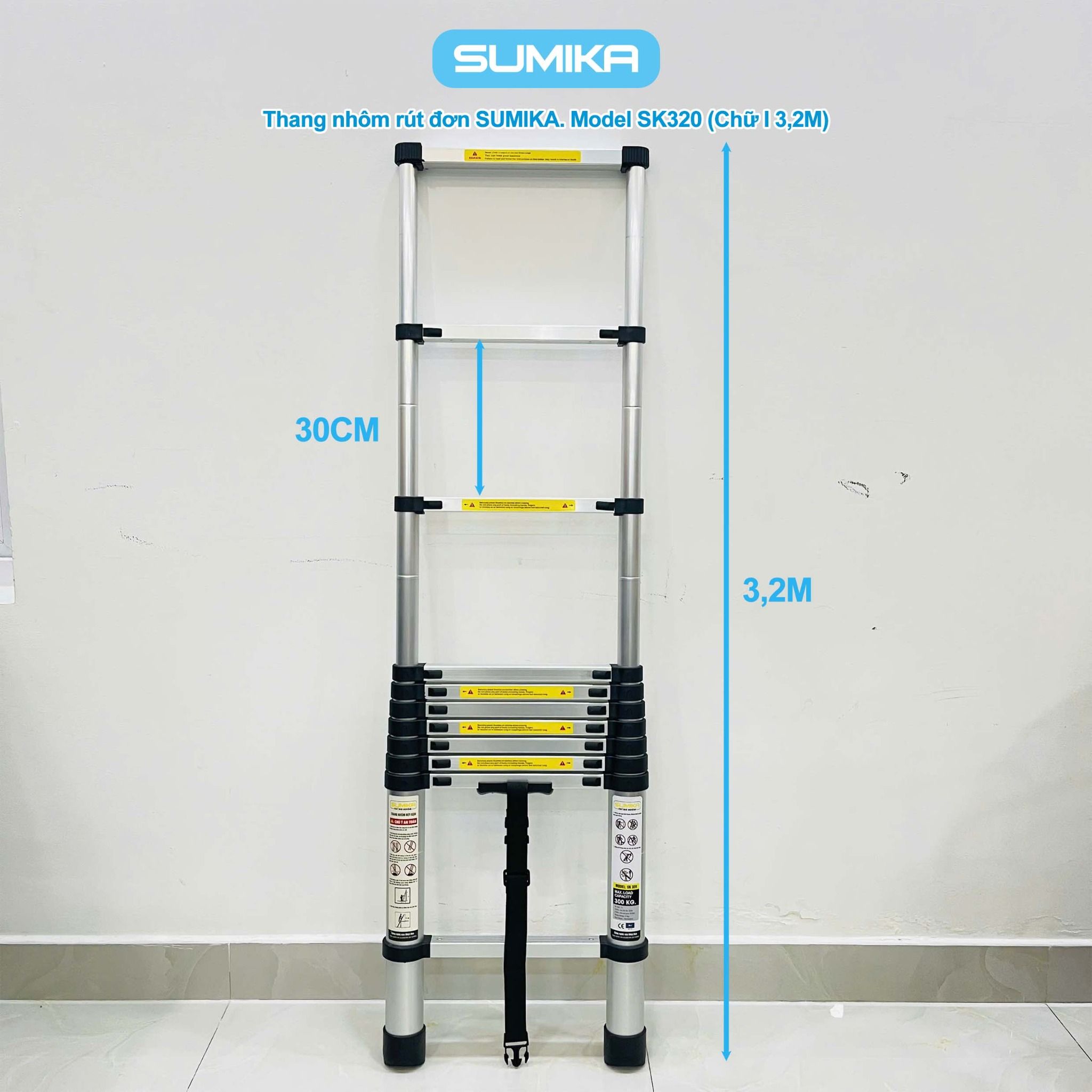 Thang nhôm rút đơn SUMIKA SK320, chiều cao 3.2m