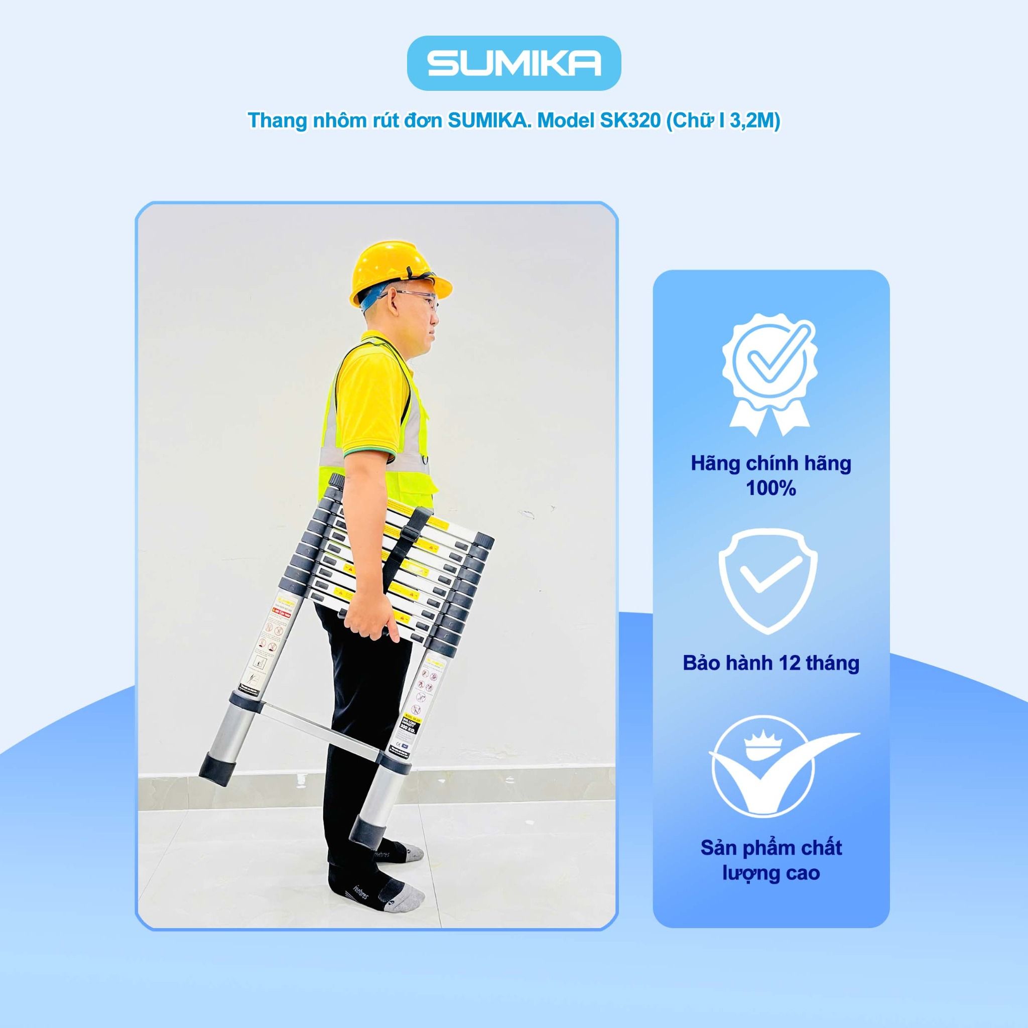 Thang nhôm rút đơn SUMIKA SK320, chiều cao 3.2m
