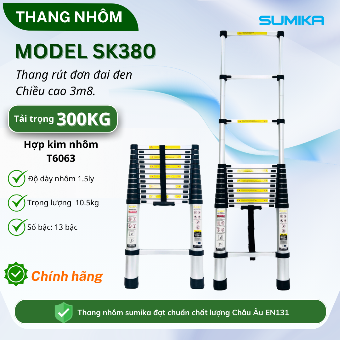 Thang rút nhôm đơn SUMIKA SK380 (cao 3.8m)