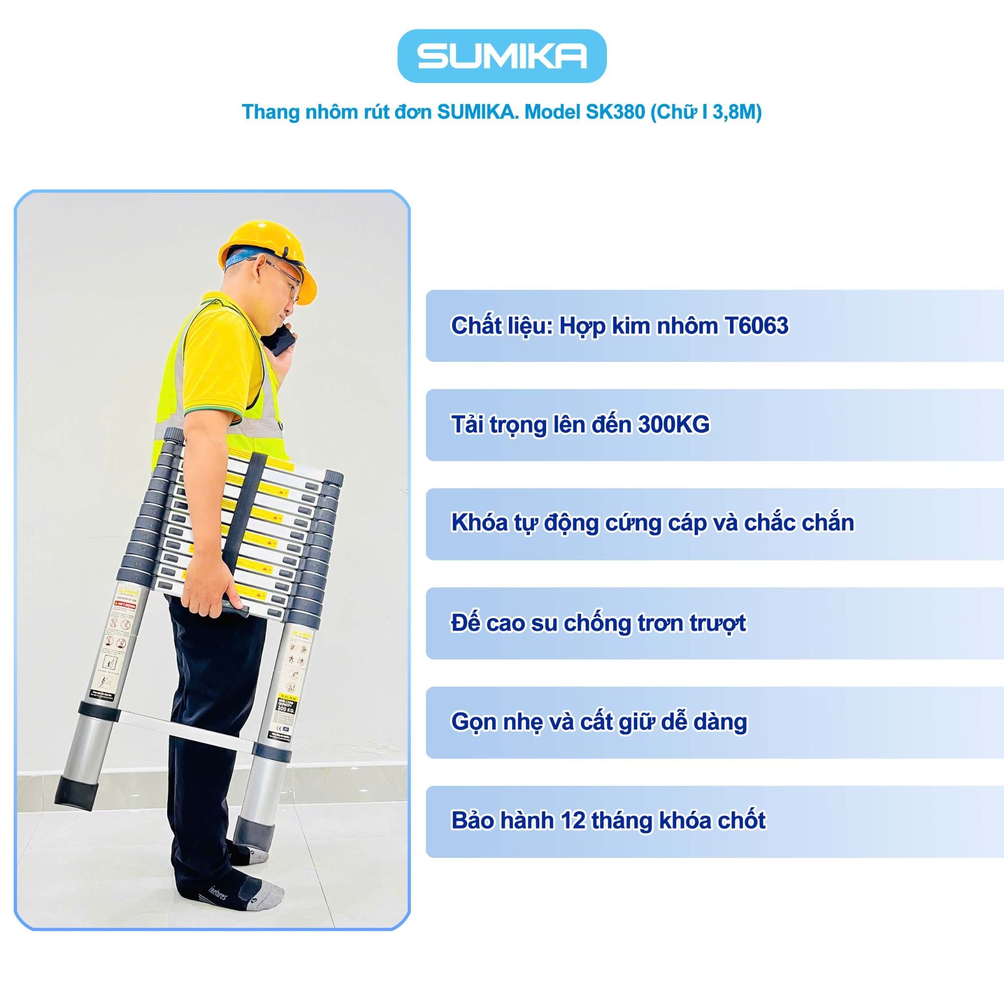 Thang rút nhôm đơn SUMIKA SK380 (cao 3.8m)