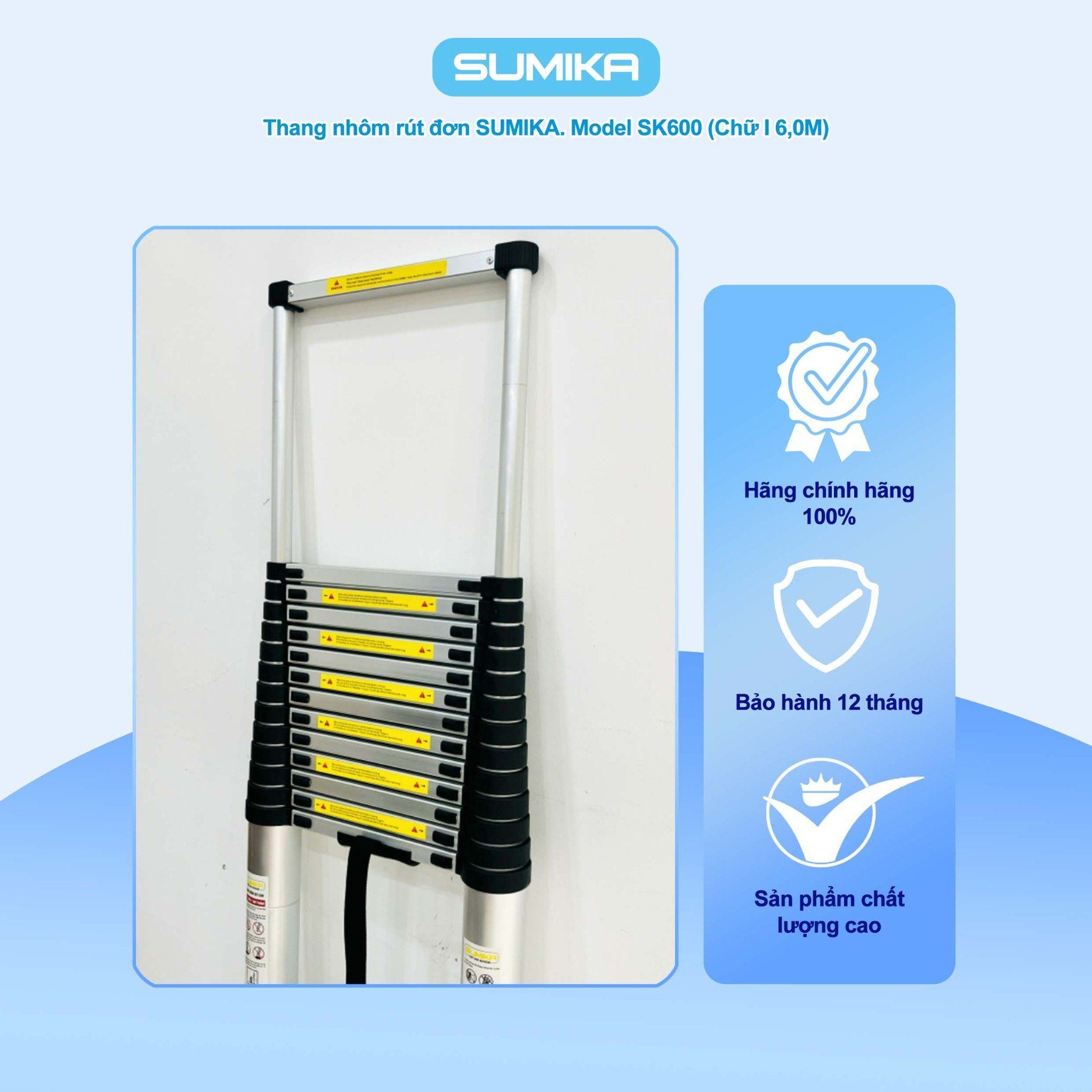 Thang rút nhôm Sumika SK600, đai đen, chiều cao 6.0m