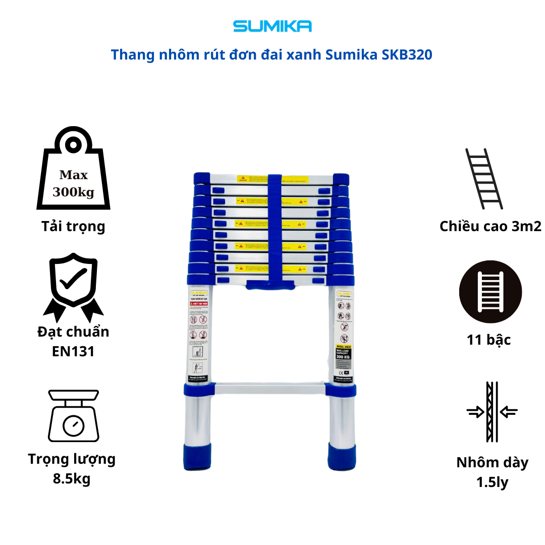 Thang rút nhôm Sumika SKB320, đai xanh, chiều cao 3.2m