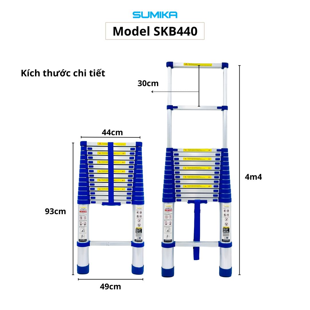 Thang rút nhôm Sumika SKB440, đai xanh, chiều cao 4.4m