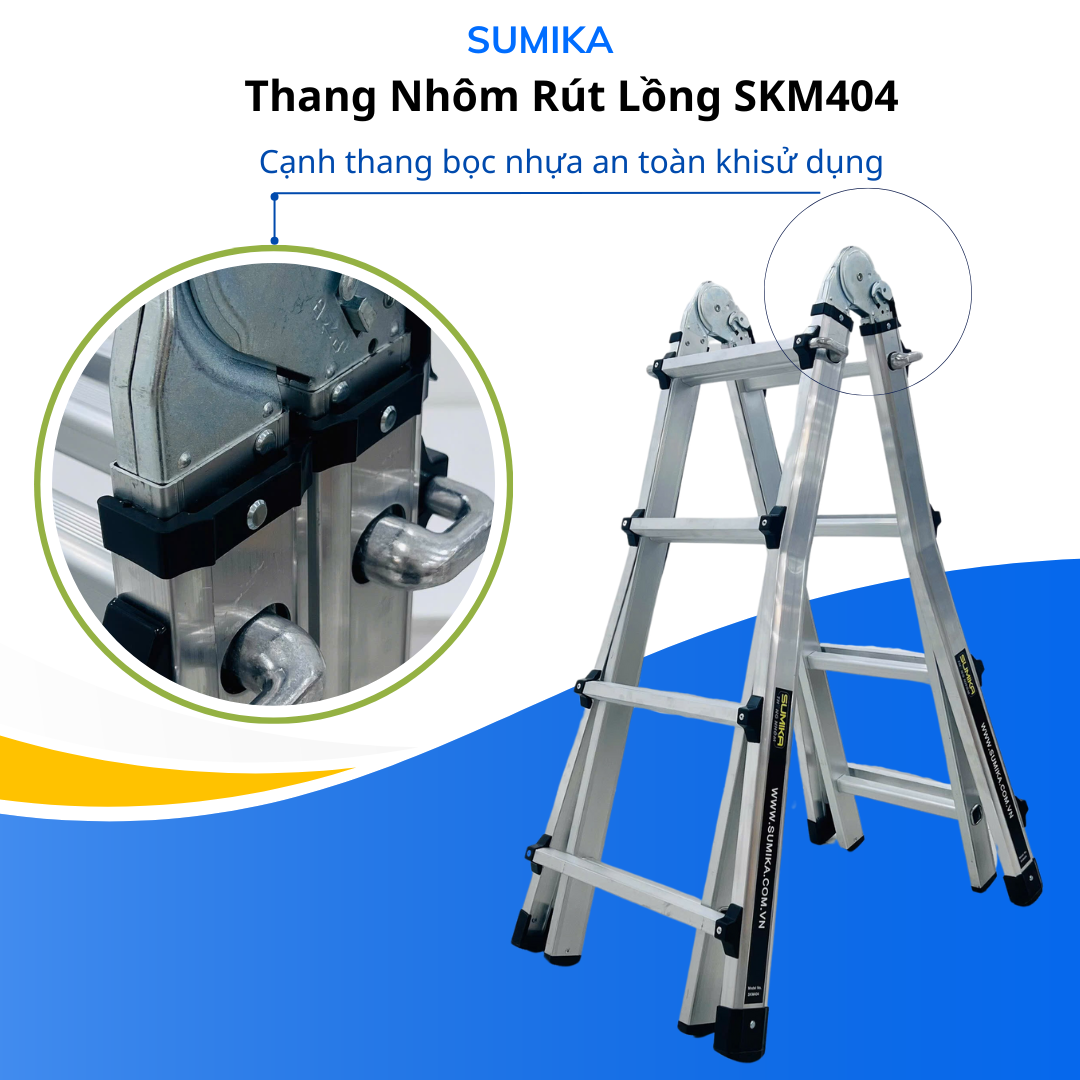 Thang nhôm rút lồng chữ A SUMIKA SKM404, chữ A cao 2m