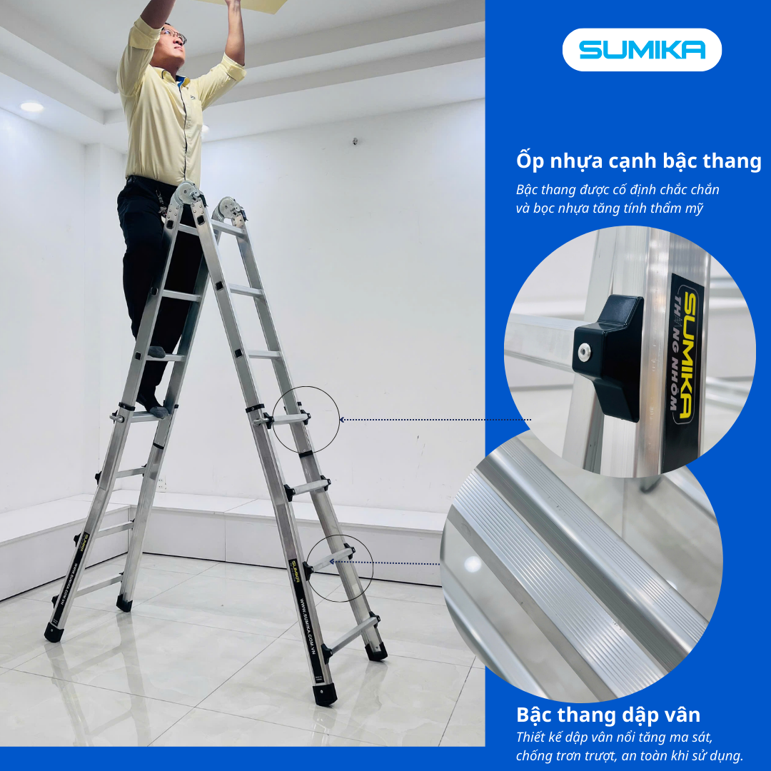 Thang nhôm rút lồng chữ A SUMIKA SKM404, chữ A cao 2m