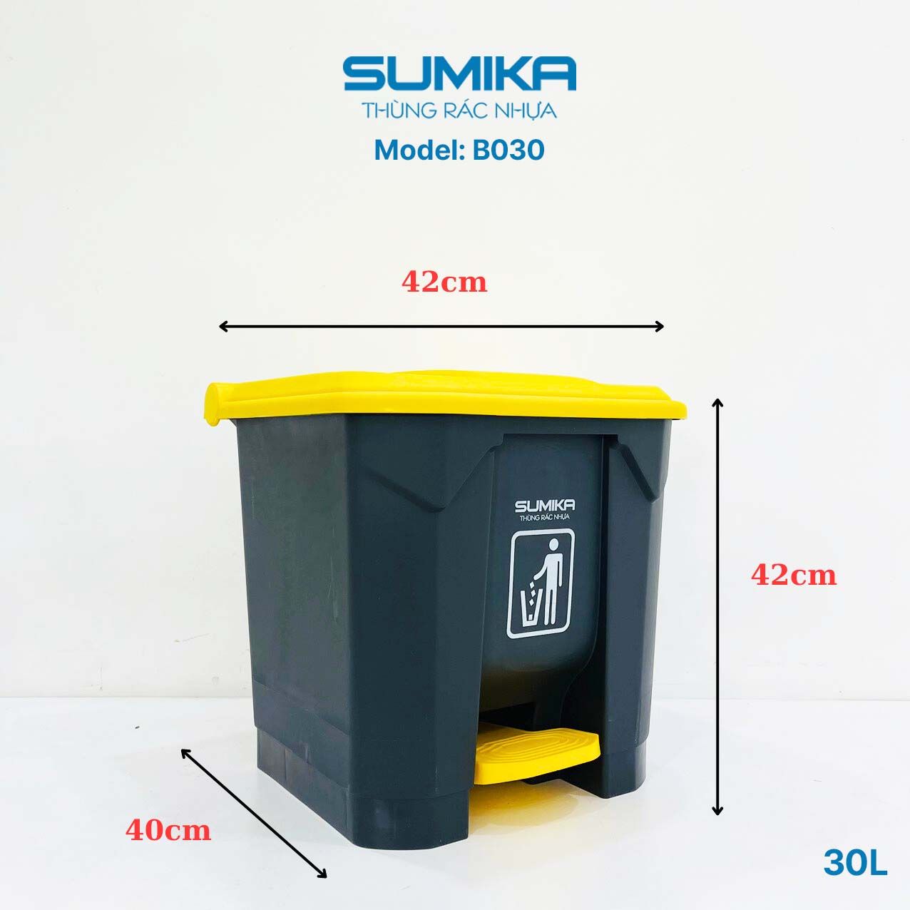 Thùng rác nhựa gia đình SUMIKA B030, dung tích 30L
