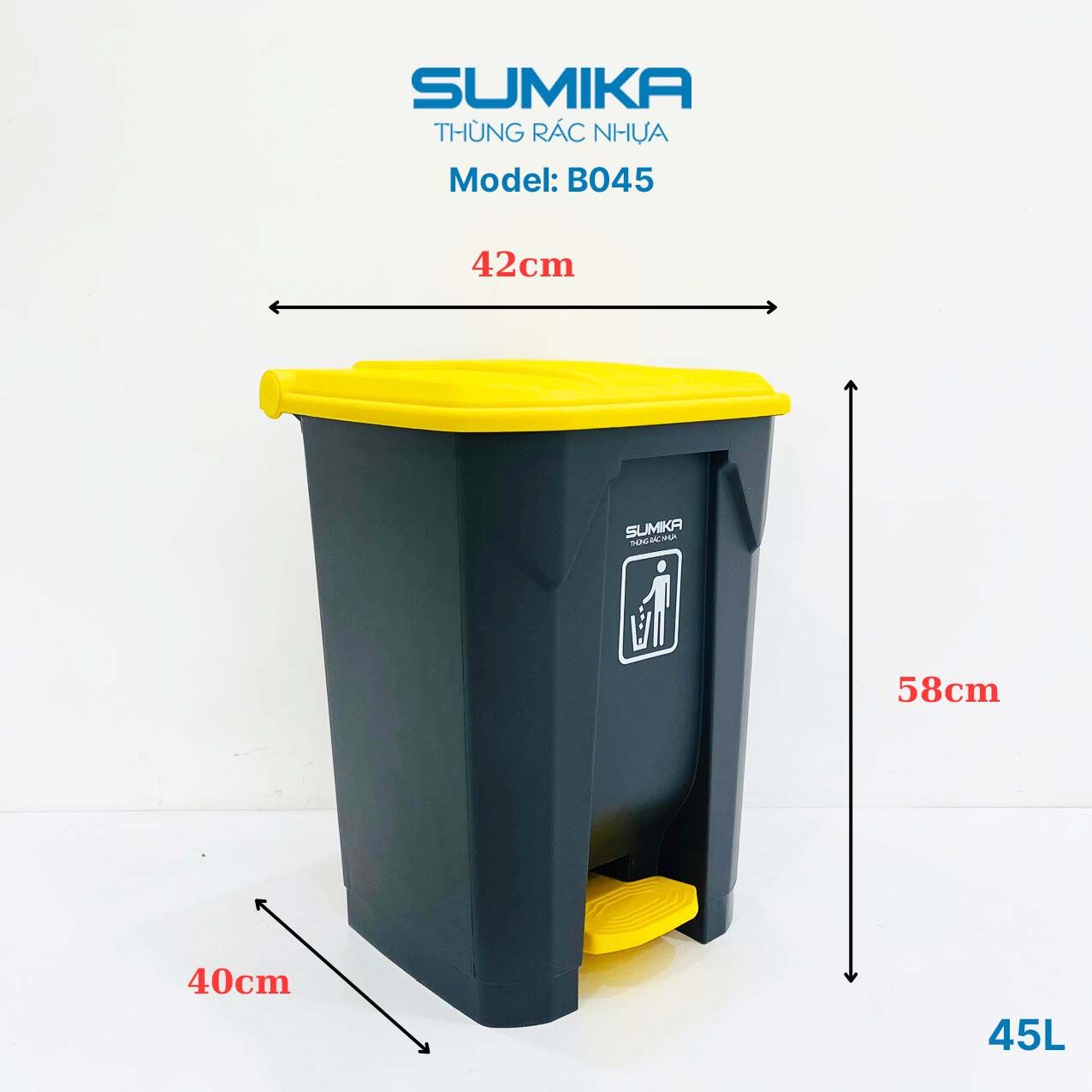 Thùng rác nhựa gia đình SUMIKA B045, dung tích 45L
