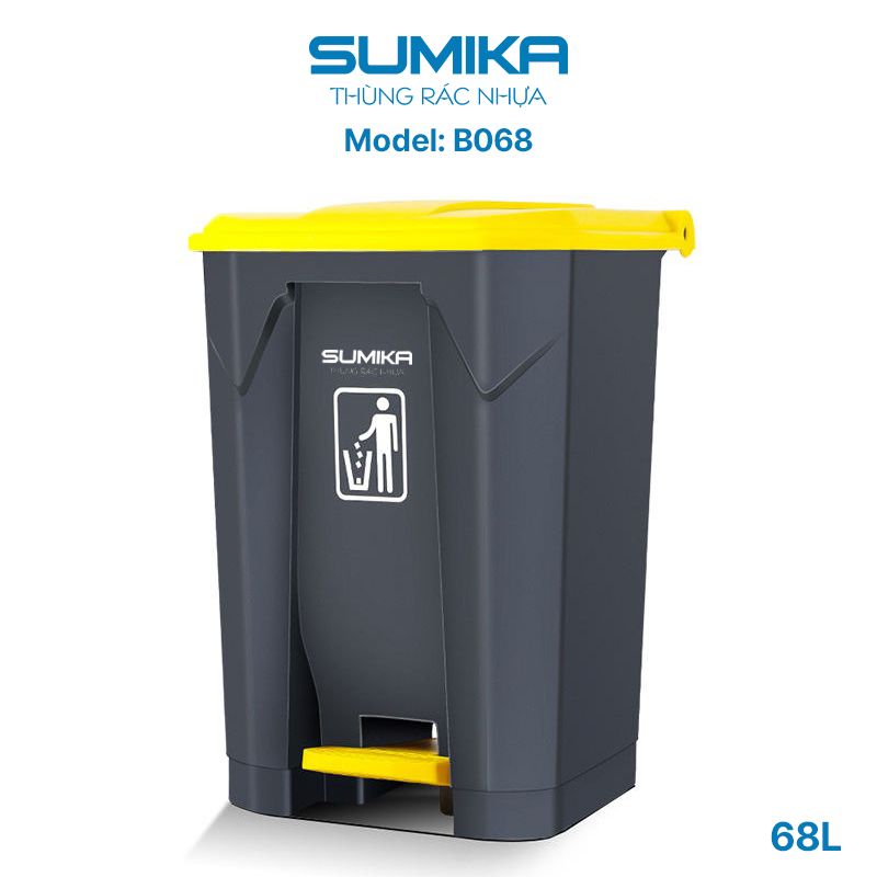 Thùng rác nhựa đạp chân SUMIKA B068, dung tích 68L