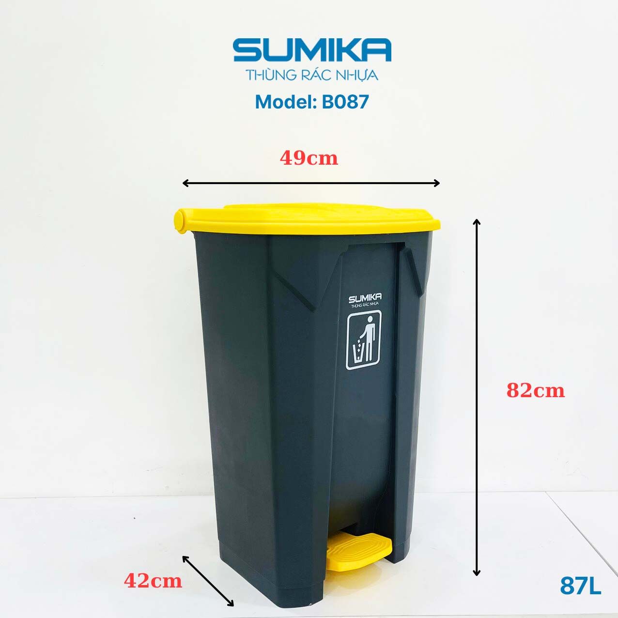 Thùng rác nhựa đạp chân SUMIKA B087, dung tích 87L