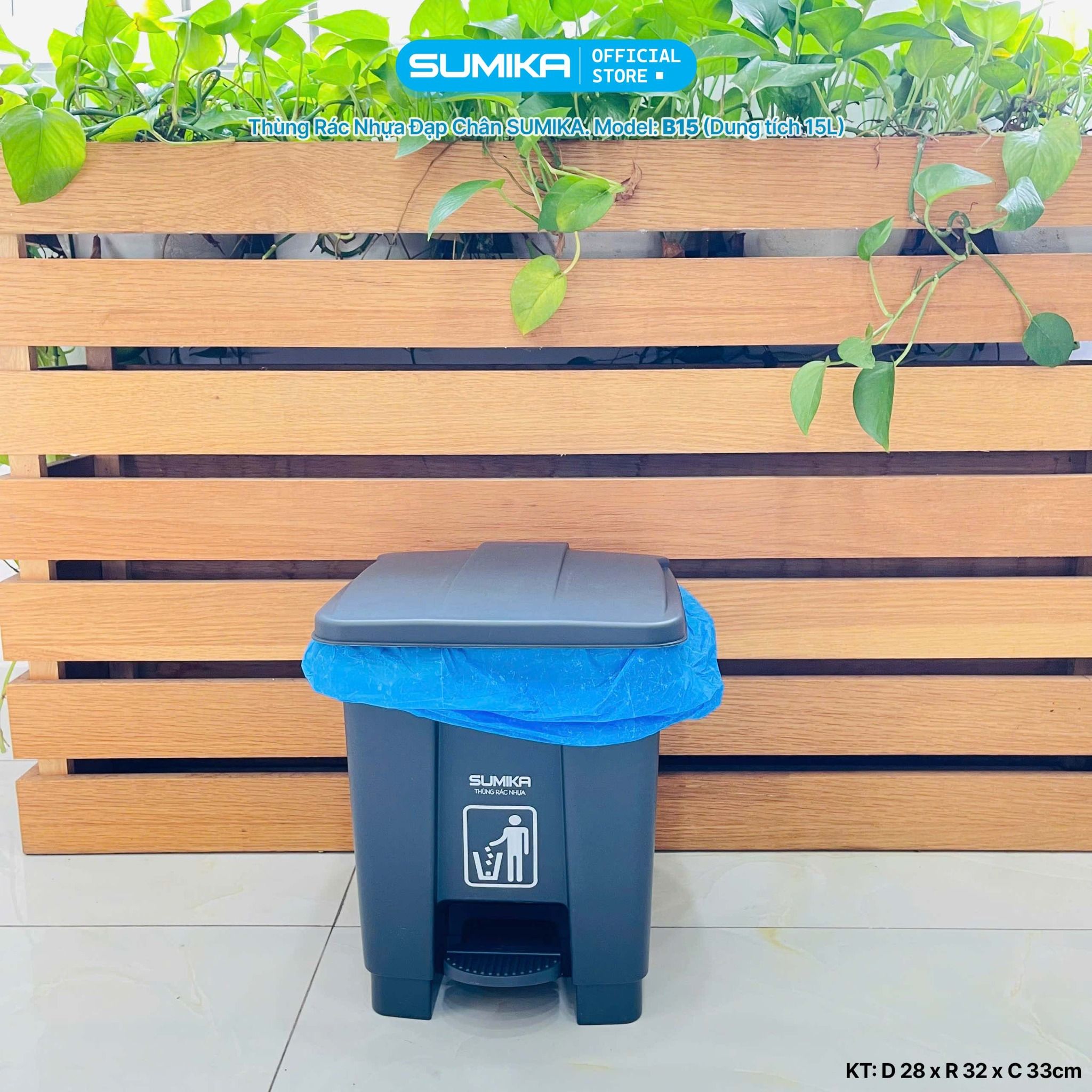 Thùng rác nhựa gia đình SUMIKA B15, dung tích 15L