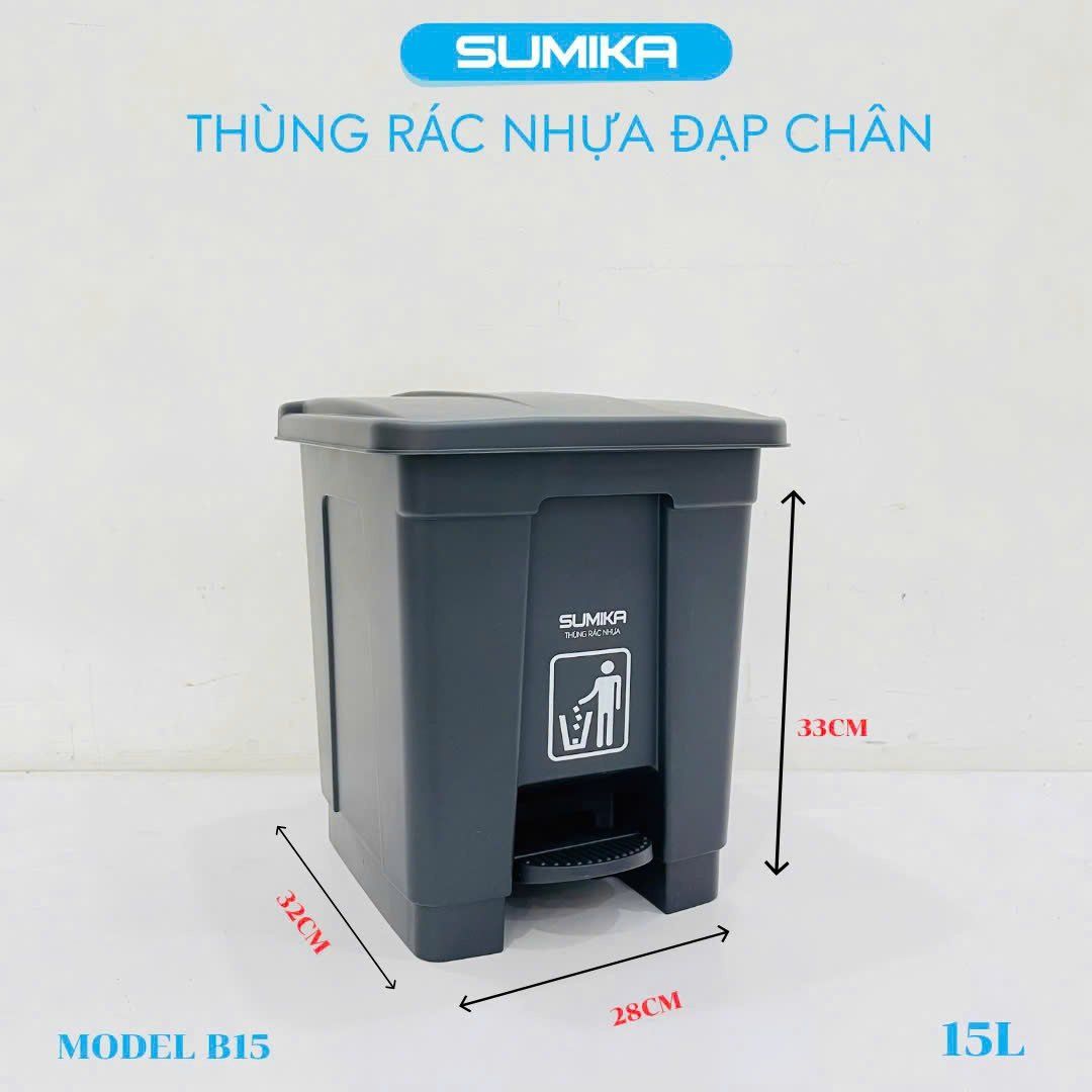 Thùng rác nhựa gia đình SUMIKA B15, dung tích 15L