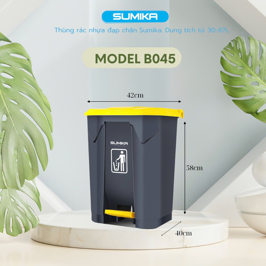 Thùng rác nhựa gia đình SUMIKA B045, dung tích 45L