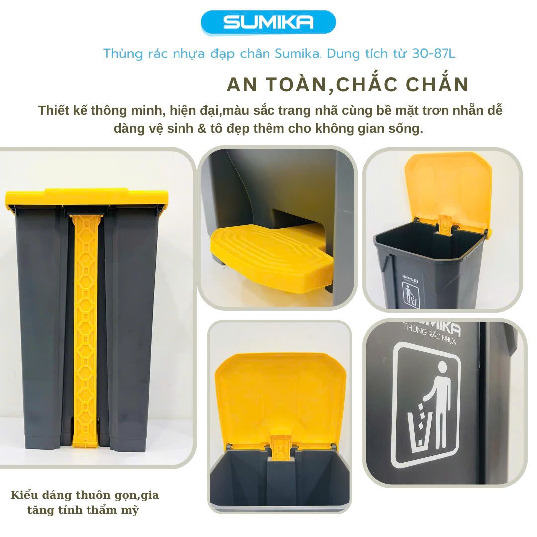 Thùng rác nhựa đạp chân SUMIKA B087, dung tích 87L